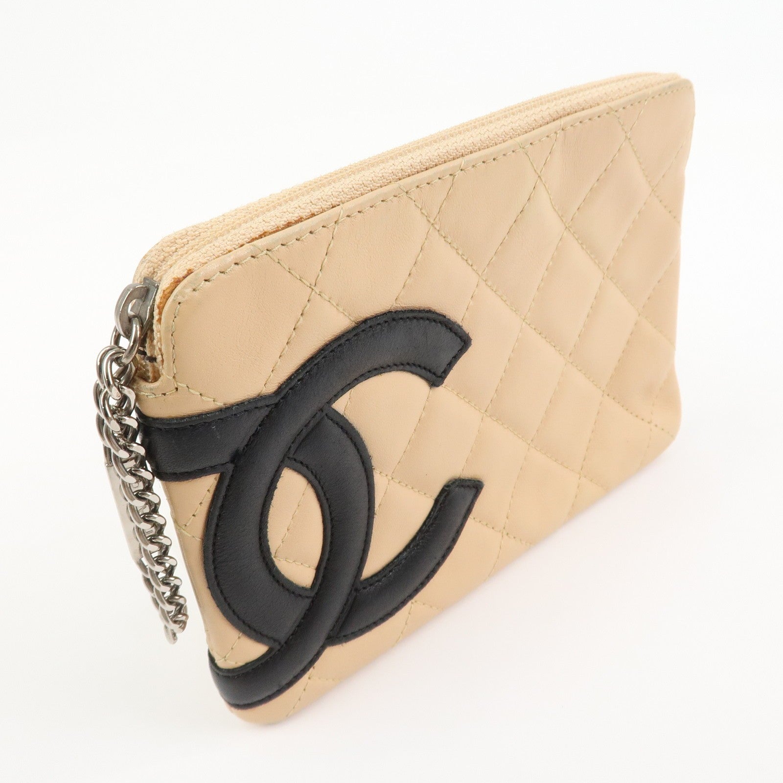 CHANEL Cambon Line Cosmetic Pouch - Beige, Lamb Skin