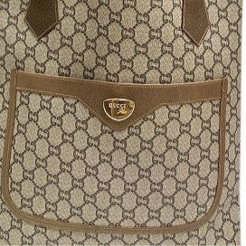 Gucci GG Plus Sherry Line Bag Tote - Brown x Beige, PVC x Leather