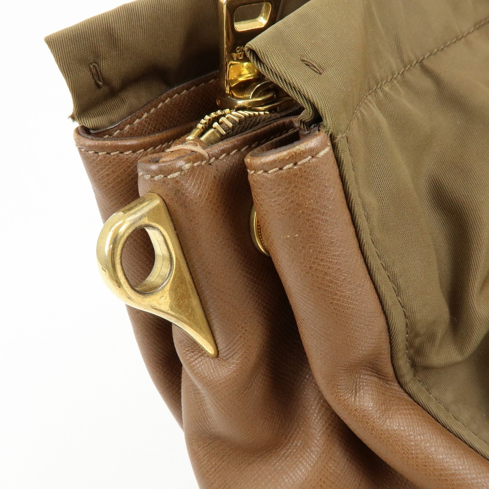 Prada Triangle Logo 2Way Bag - Khaki Brown, Nylon Saffiano Leather