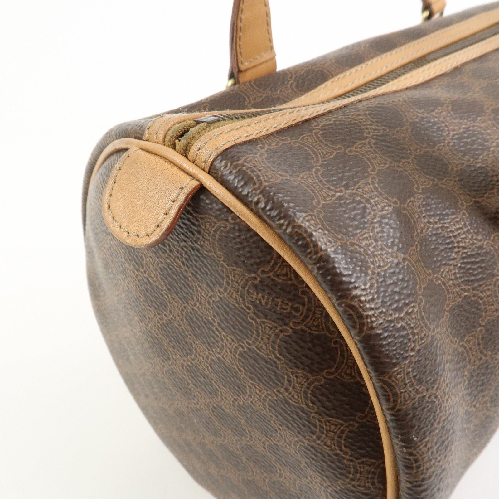 Celine Macadam Canvas Leather Boston Bag - Brown, PVC Coating Canvas, Leather