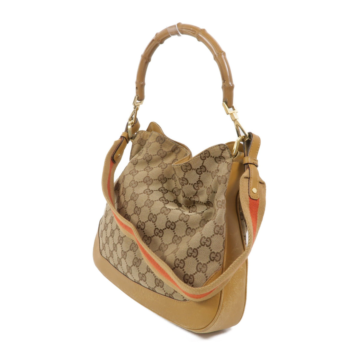 Gucci GG GHW Bamboo 2 Way Shoulder Bag - Beige, Canvas