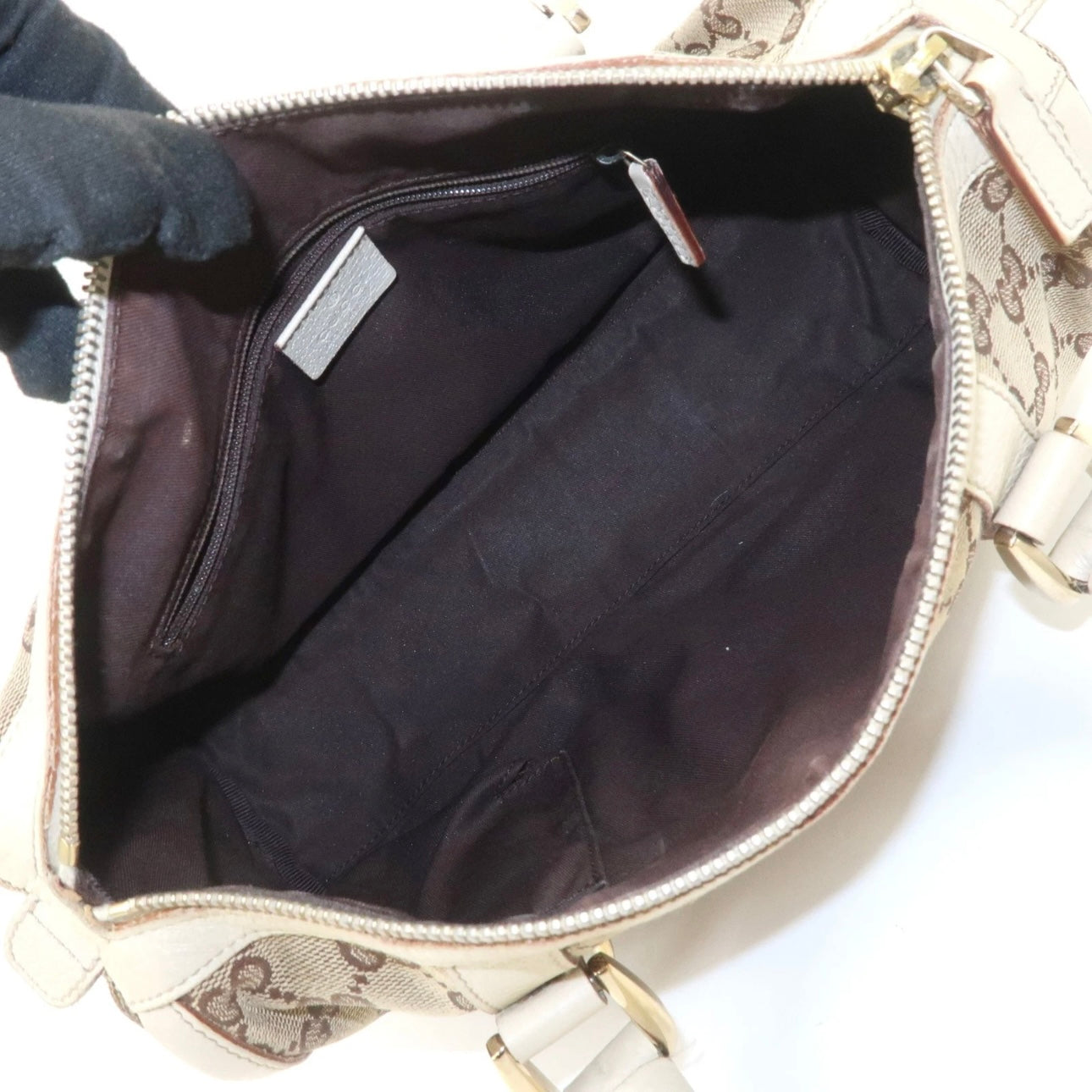 GUCCI Abbey GG Canvas Leather Boston Bag