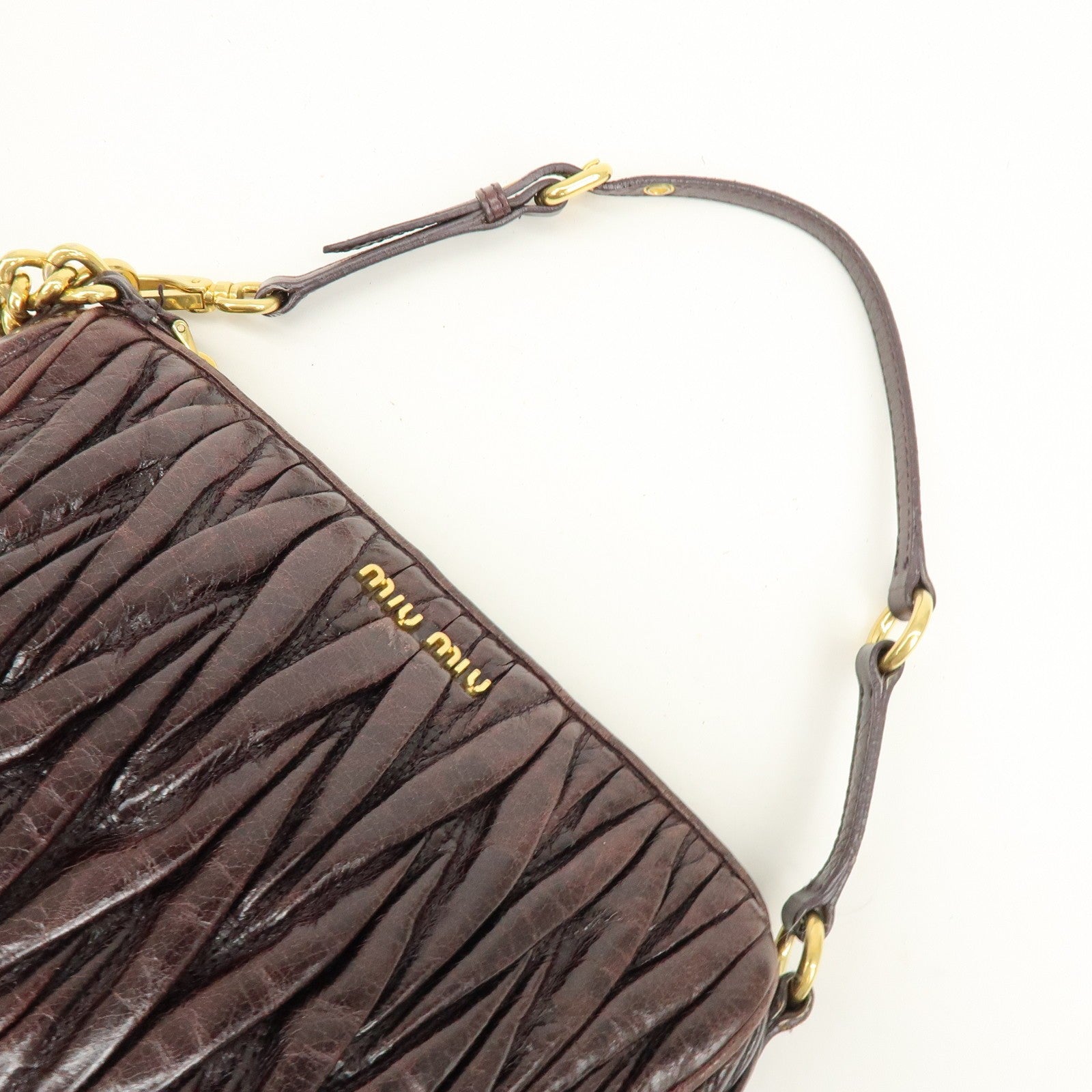 Miu Miu Matelasse Gathered Hand Bag - Brown, Leather