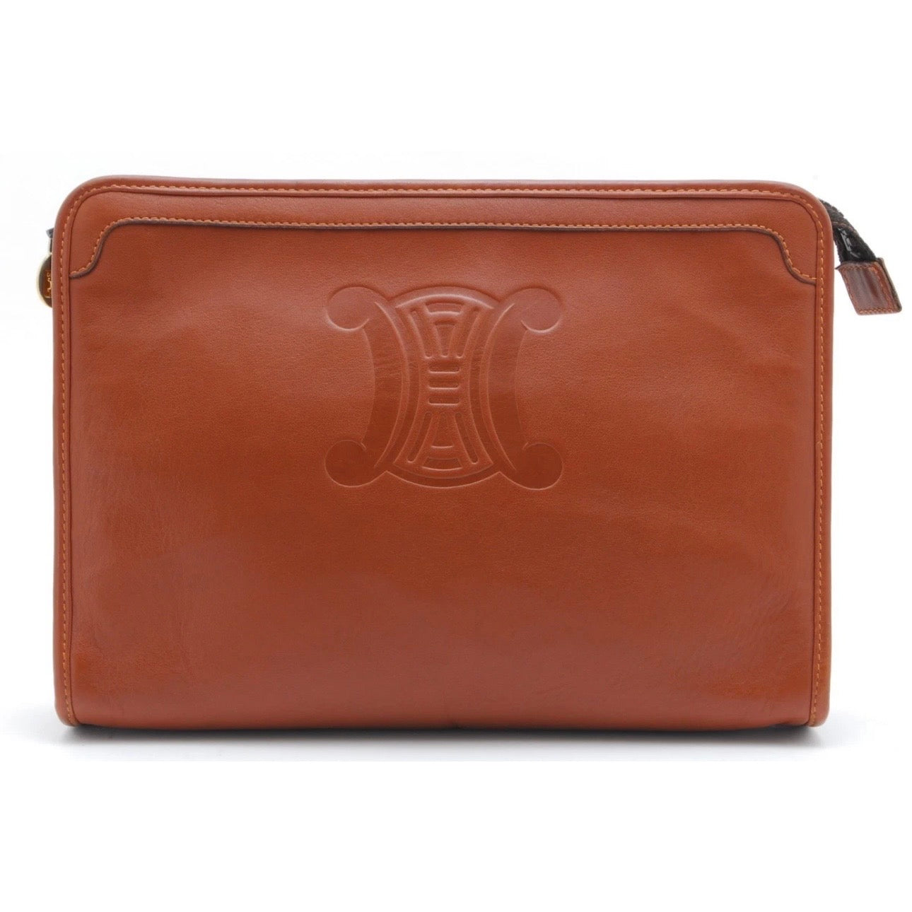 CELINE Clutch Bag Macadam Brown Leather Vintage