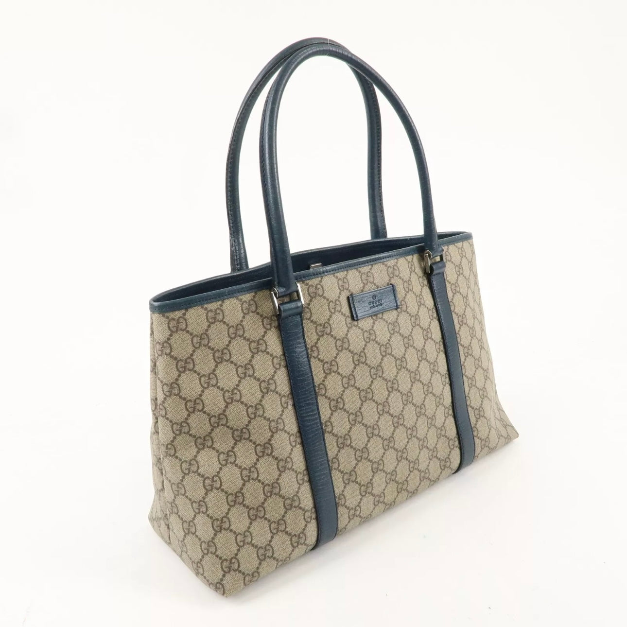 GG Supreme Leather Tote Bag Beige Navy