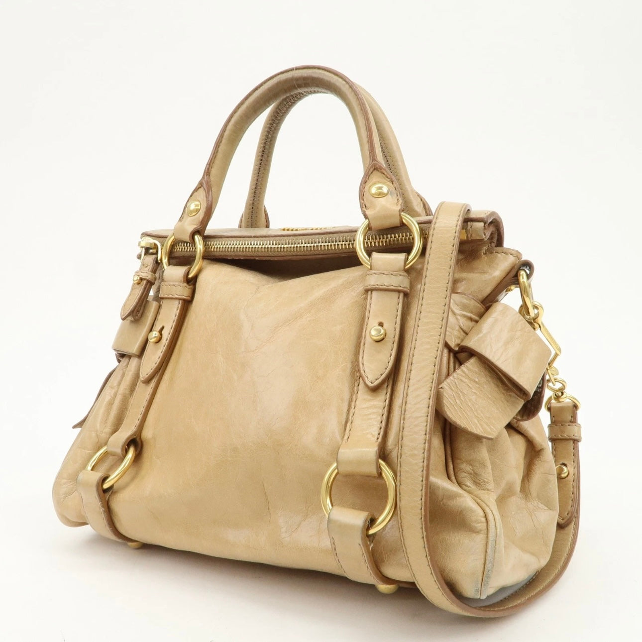 MIU MIU Leather 2Way Bag- Beige