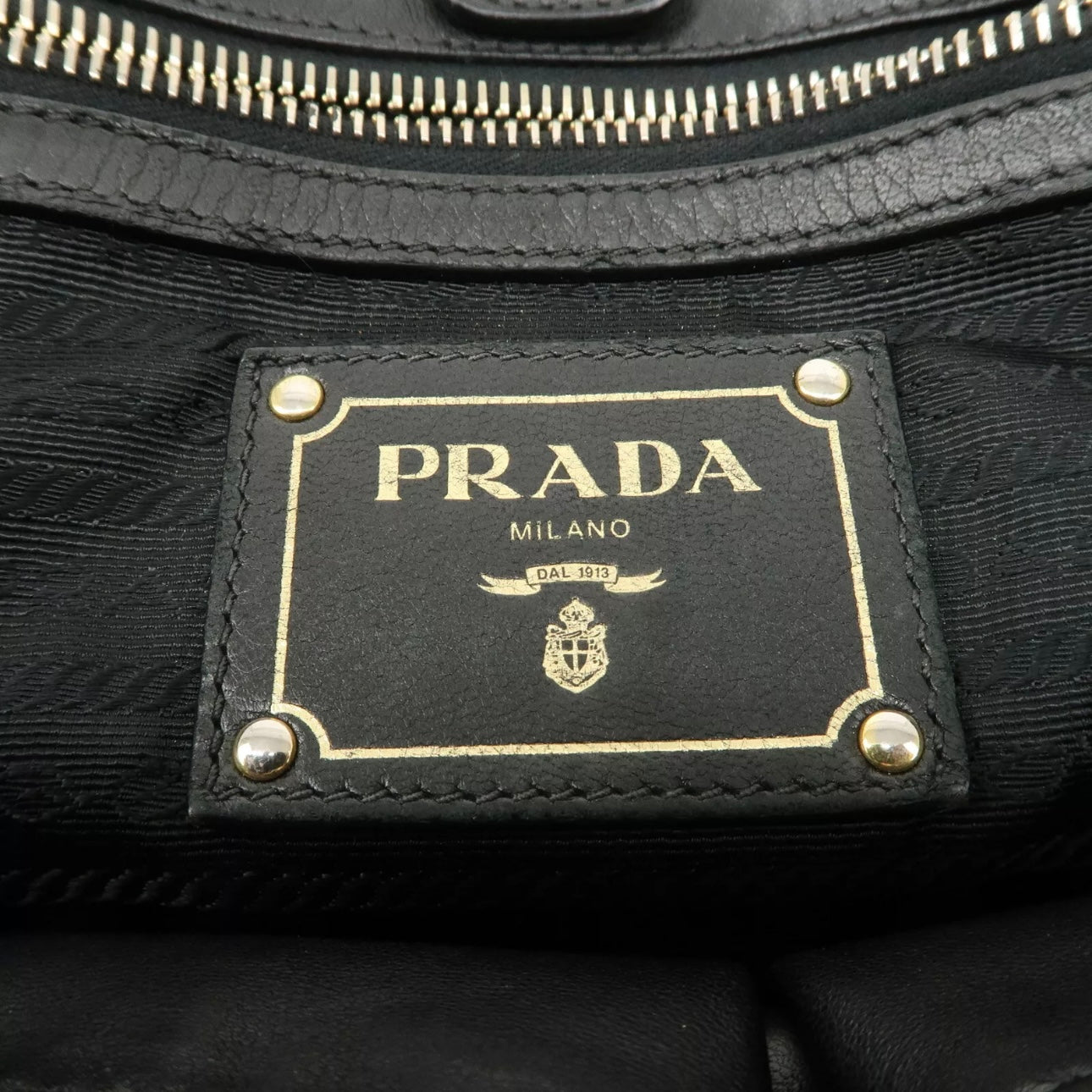 PRADA Leather Gathered 2Way Shoulder Bag Black