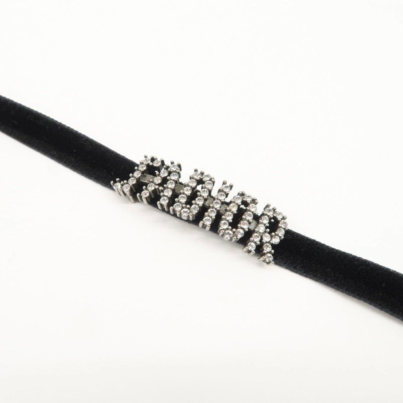 Christian Dior Metal Velour Rhine Stone Choker- Black Silver