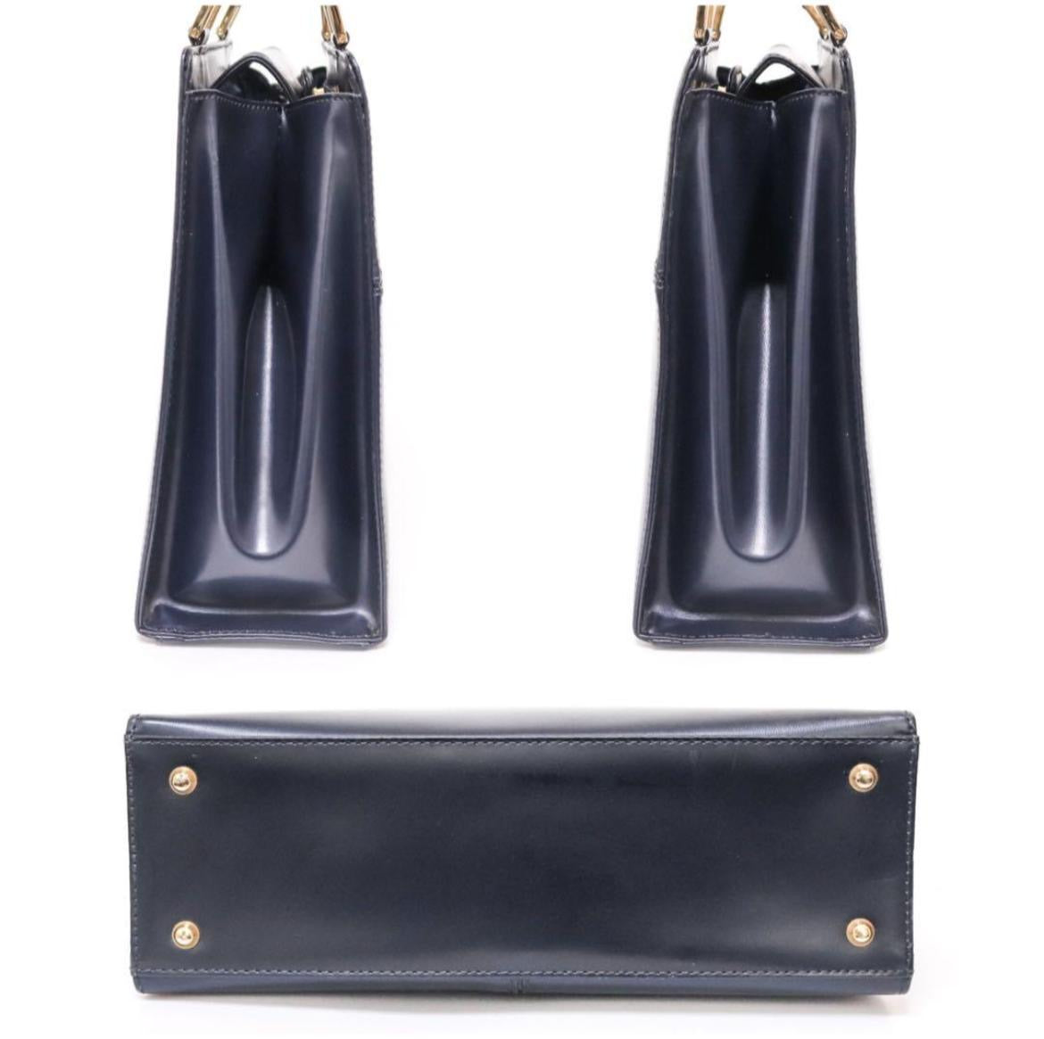 SAINT LAURENT YVES SHOULDER HAND TOTE BAG - NAVY, LEATHER