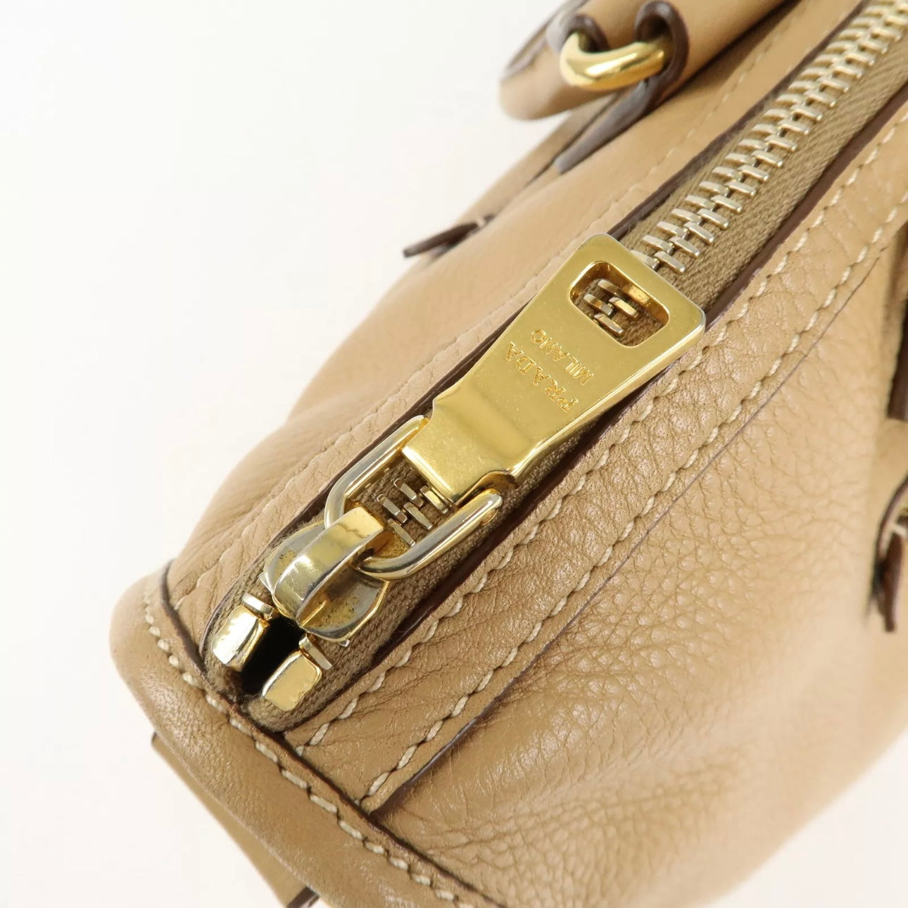 PRADA Logo Leather 2Way Bag - Beige, Leather