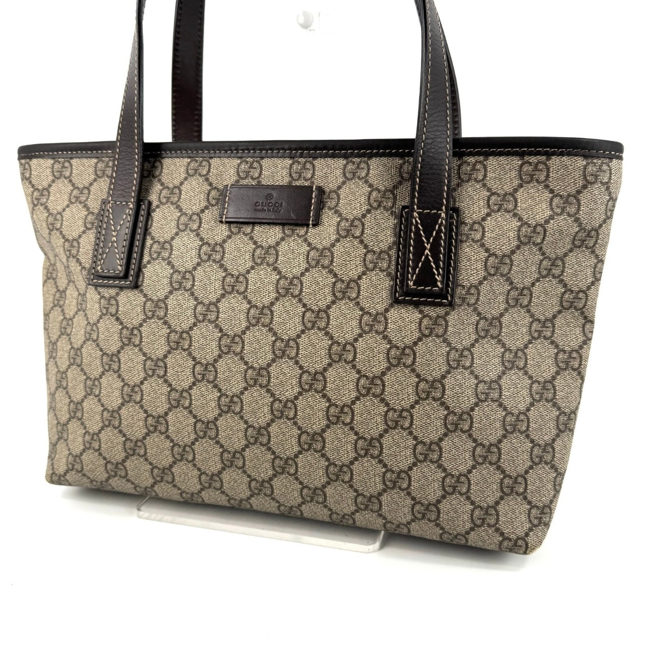 Gucci GG PVC Leather Supreme Tote Shoulder Bag Brown