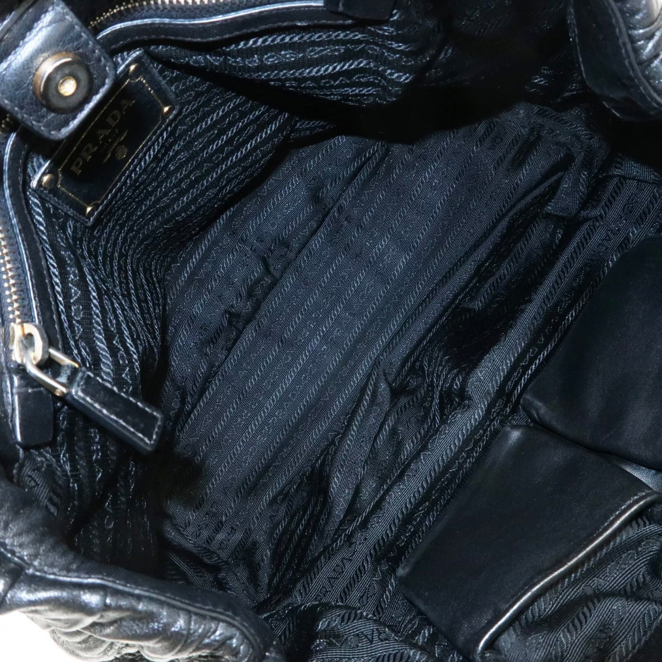 PRADA Leather Gathered 2Way Shoulder Bag Black