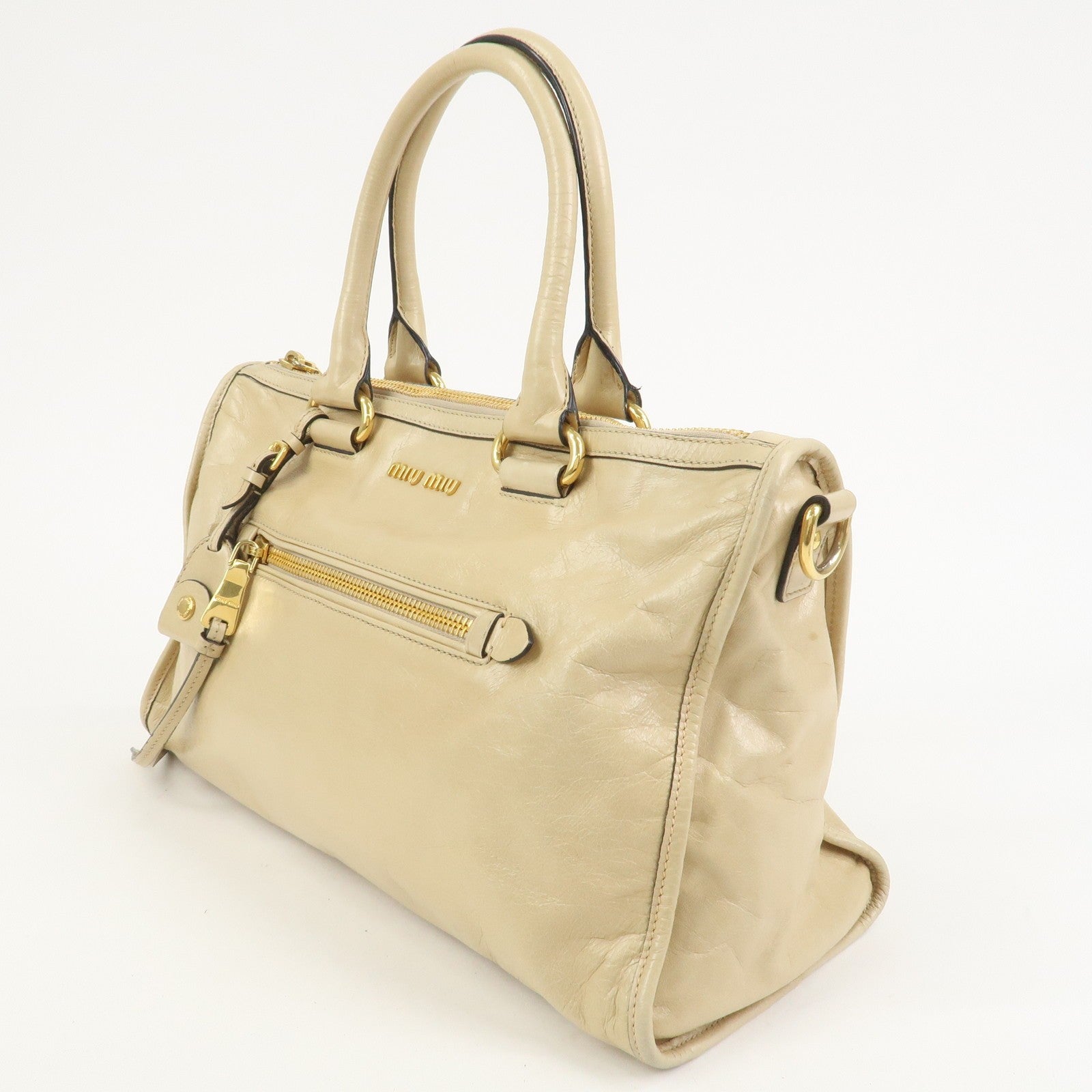 Miu Miu Logo Leather 2Way Bag - Beige, Leather