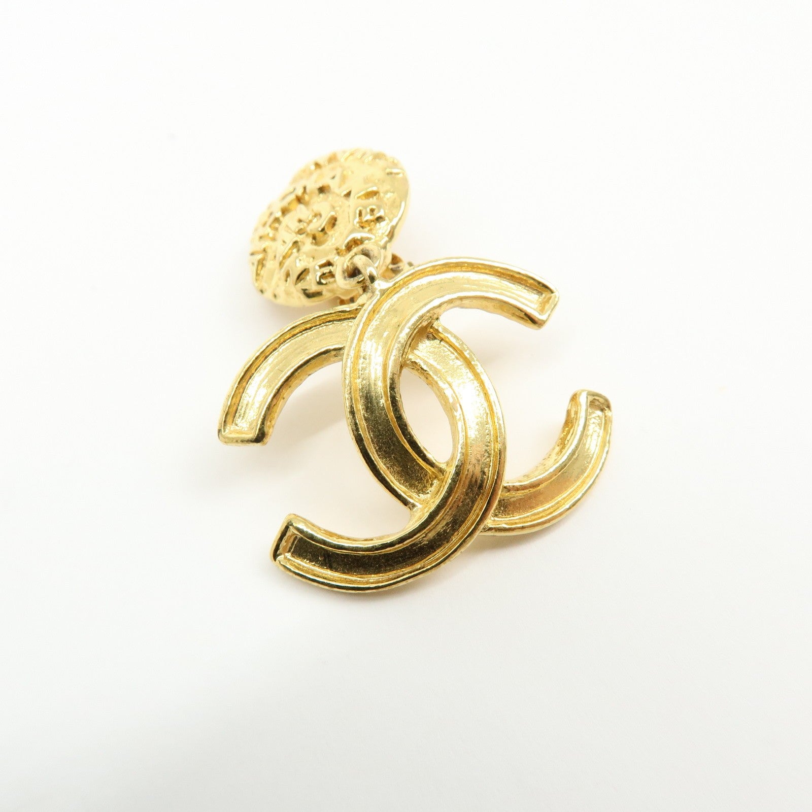 Chanel COCO Mark Plated Hammered Earrings - Gold, Plated