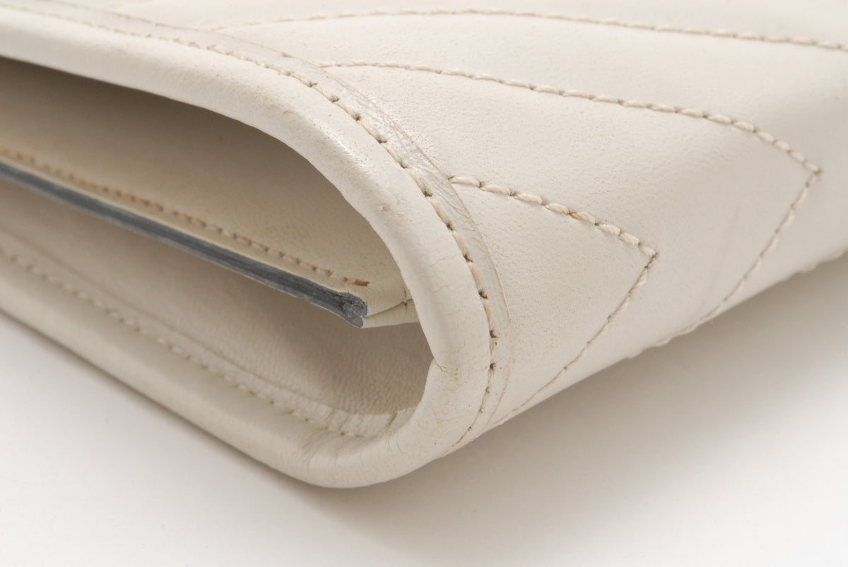 Saint Laurent Chevron Quilted Clutch Bag - White, Leather