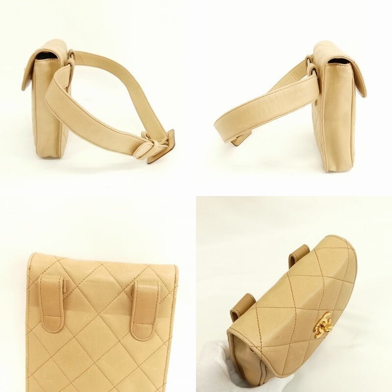 Chanel Bicolor Matelasse Waist Pouch Bag - Beige, Lambskin