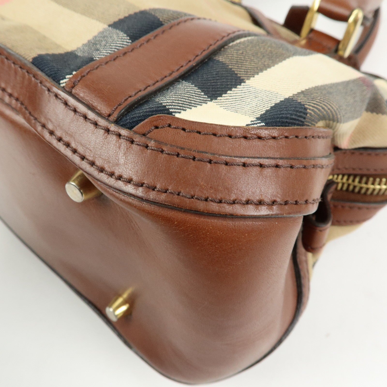 Burberry Nova Plaid Hand Bag - Beige Brown, Canvas Leather
