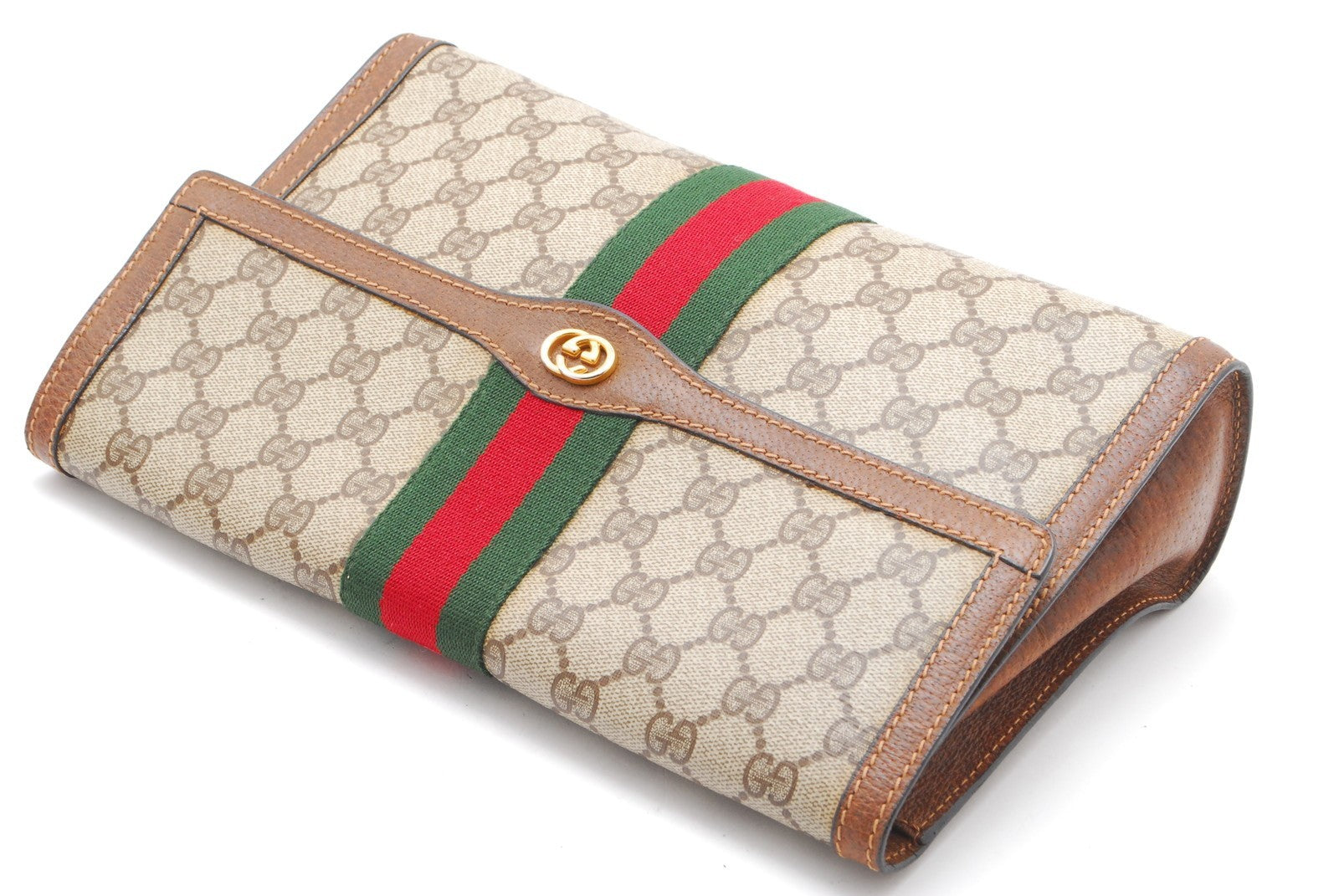 Gucci Sherry Line Clutch Bag - Beige, PVC Leather