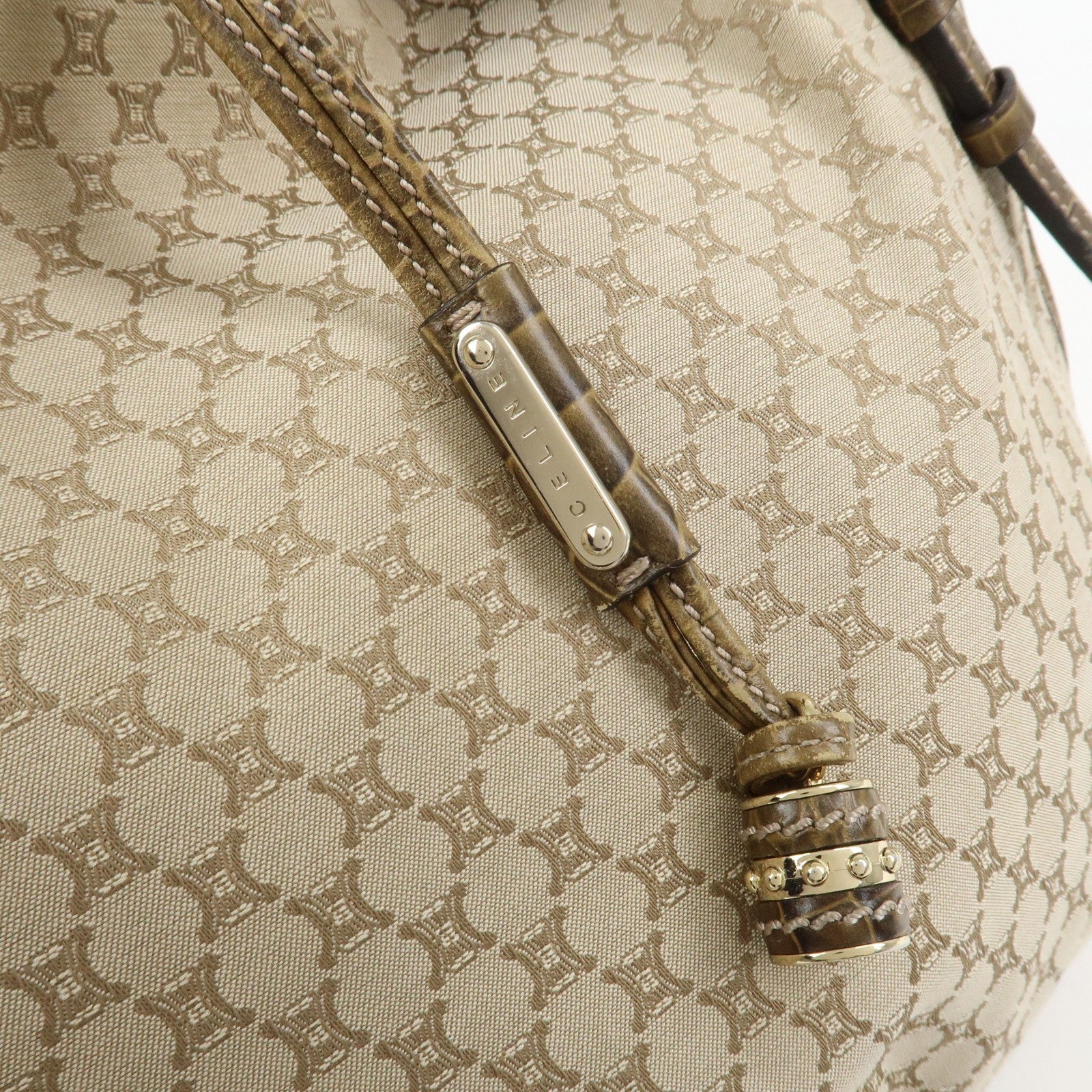 Celine Macadam Logo Shoulder Bag - Beige, Canvas and Embossed Leather