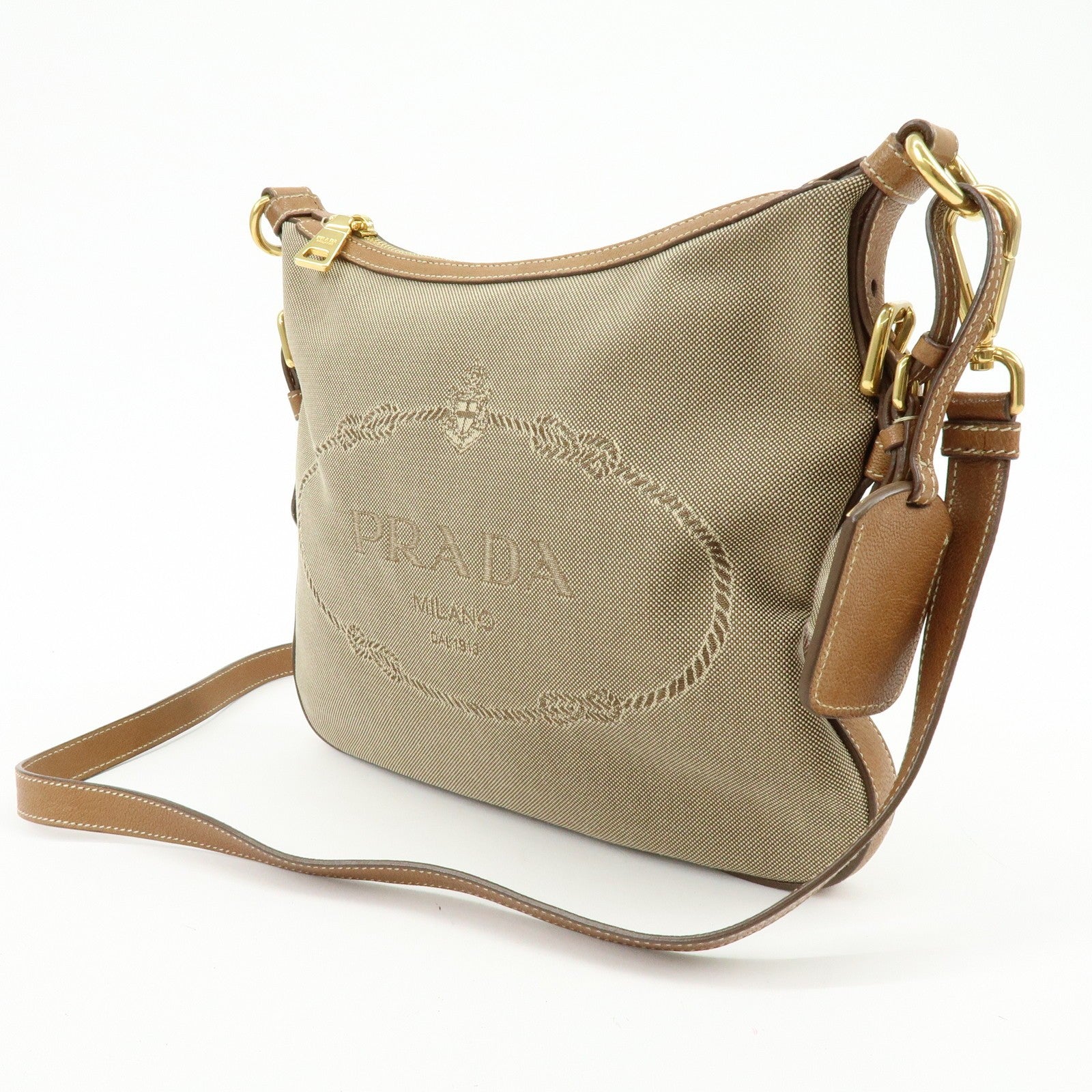 Prada Shoulder Bag - Brown, Jacquard Canvas, Leather