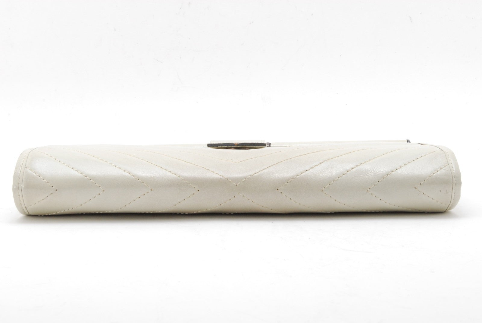 Saint Laurent Yves Saint Laurent Chevron Quilted Clutch Bag - White, Leather