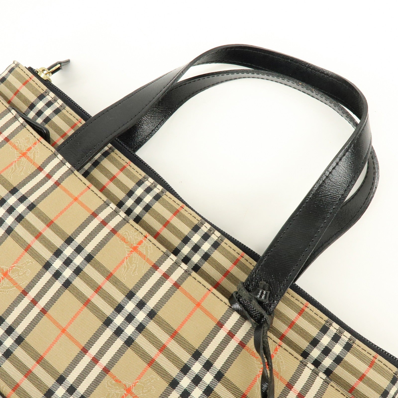 Burberry Nova Plaid Tote Bag - Brown, Black, Canvas, Leather