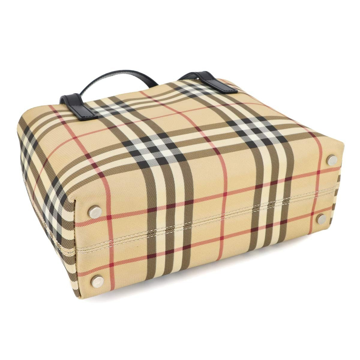 Burberry Plaid Hand Bag - Beige, Black, PVC, Leather