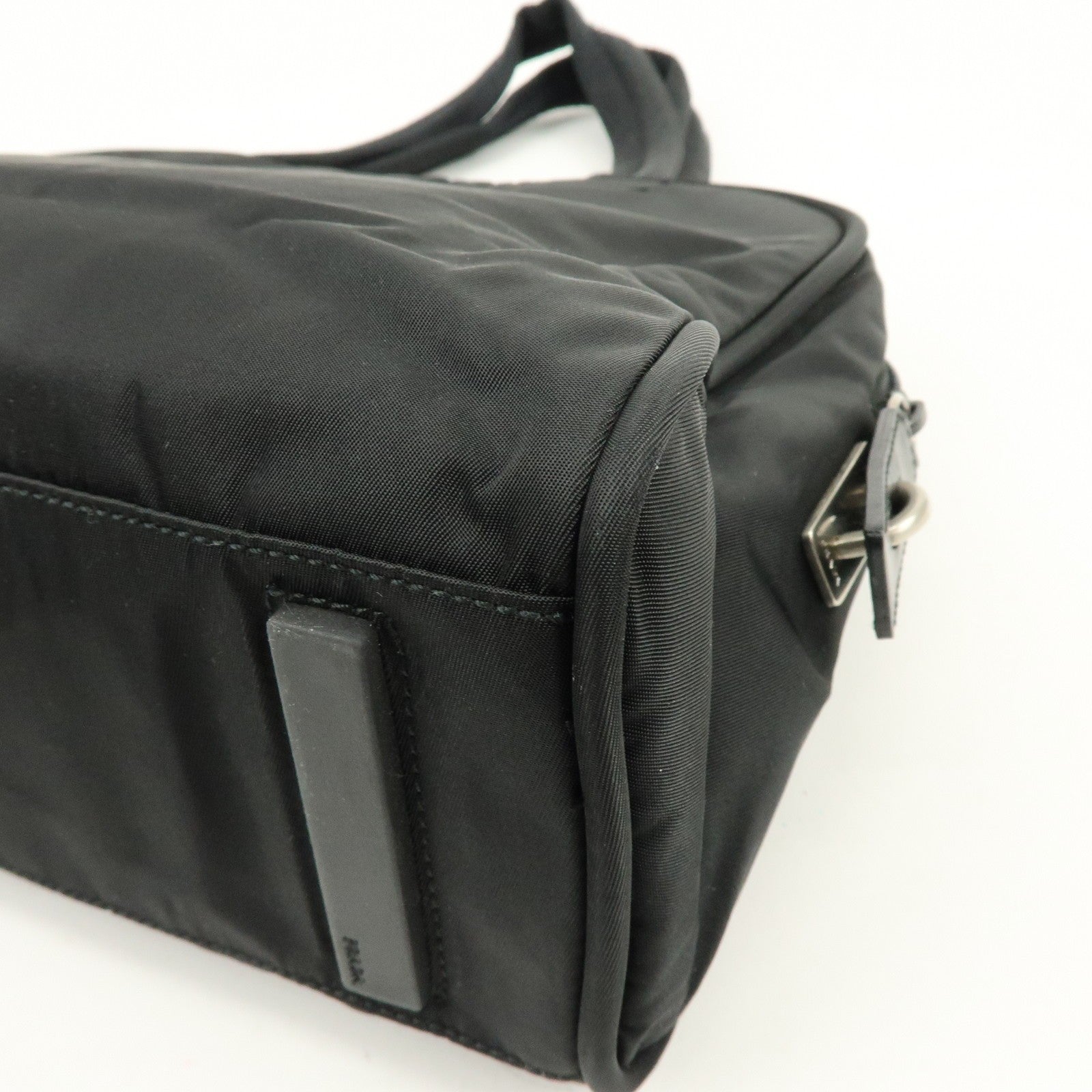 Prada Triangle Logo Hand Bag - Black, Nylon and Leather
