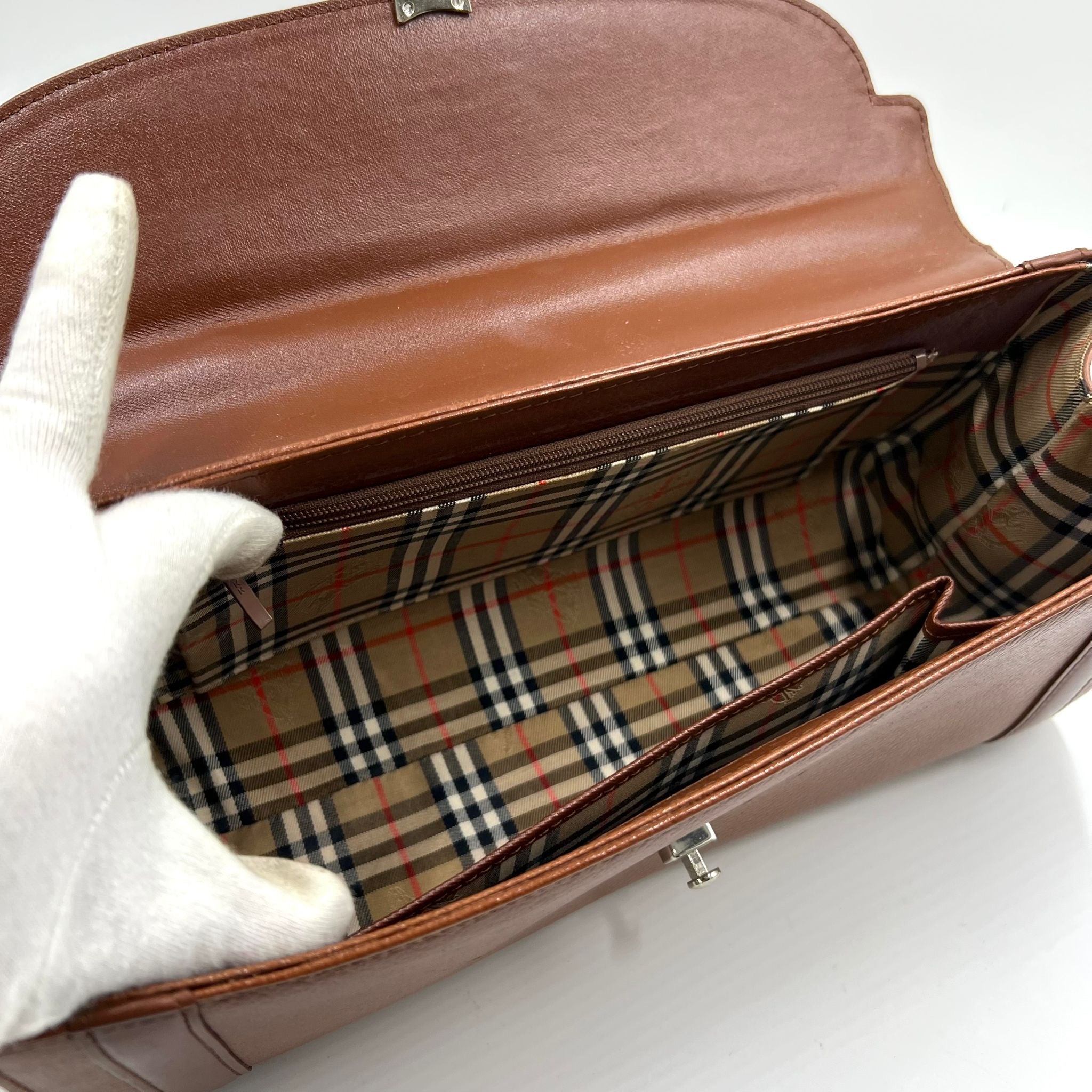 Burberry Vintage Top Handle Handbag - Brown, Leather