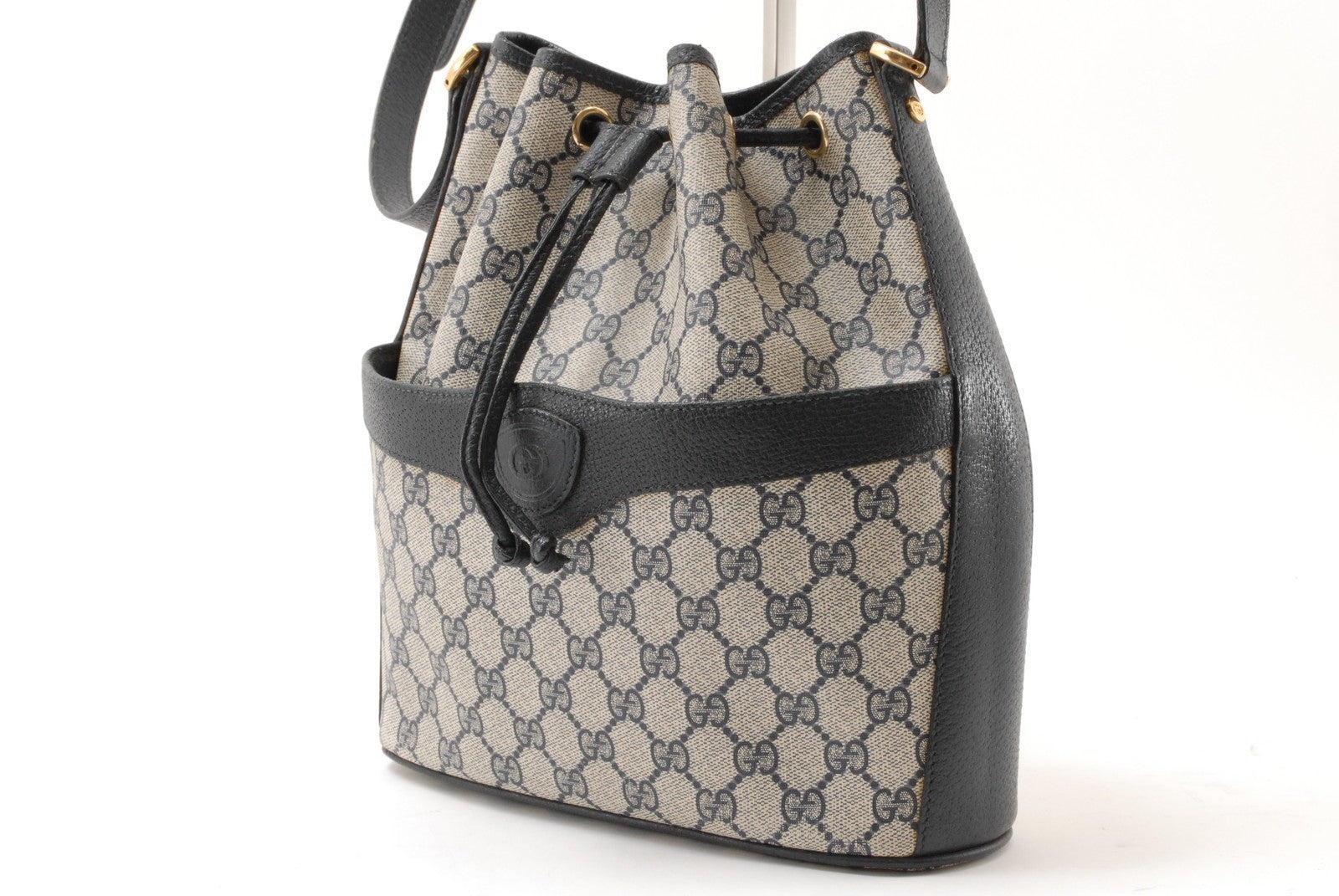 Gucci GG Bucket Bag Shoulder Bag - Navy Blue, Canvas and Leather