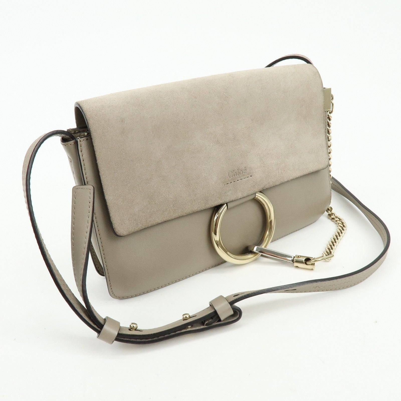 Chloe Faye Shoulder Bag - Greige, Suede Leather