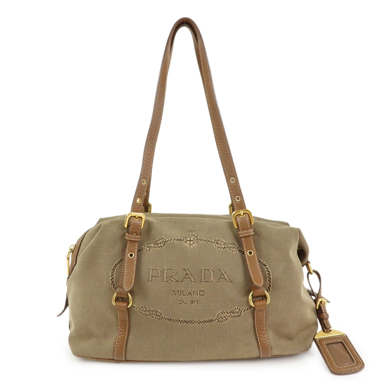 Prada Boston Bag - Beige, Canvas and Leather