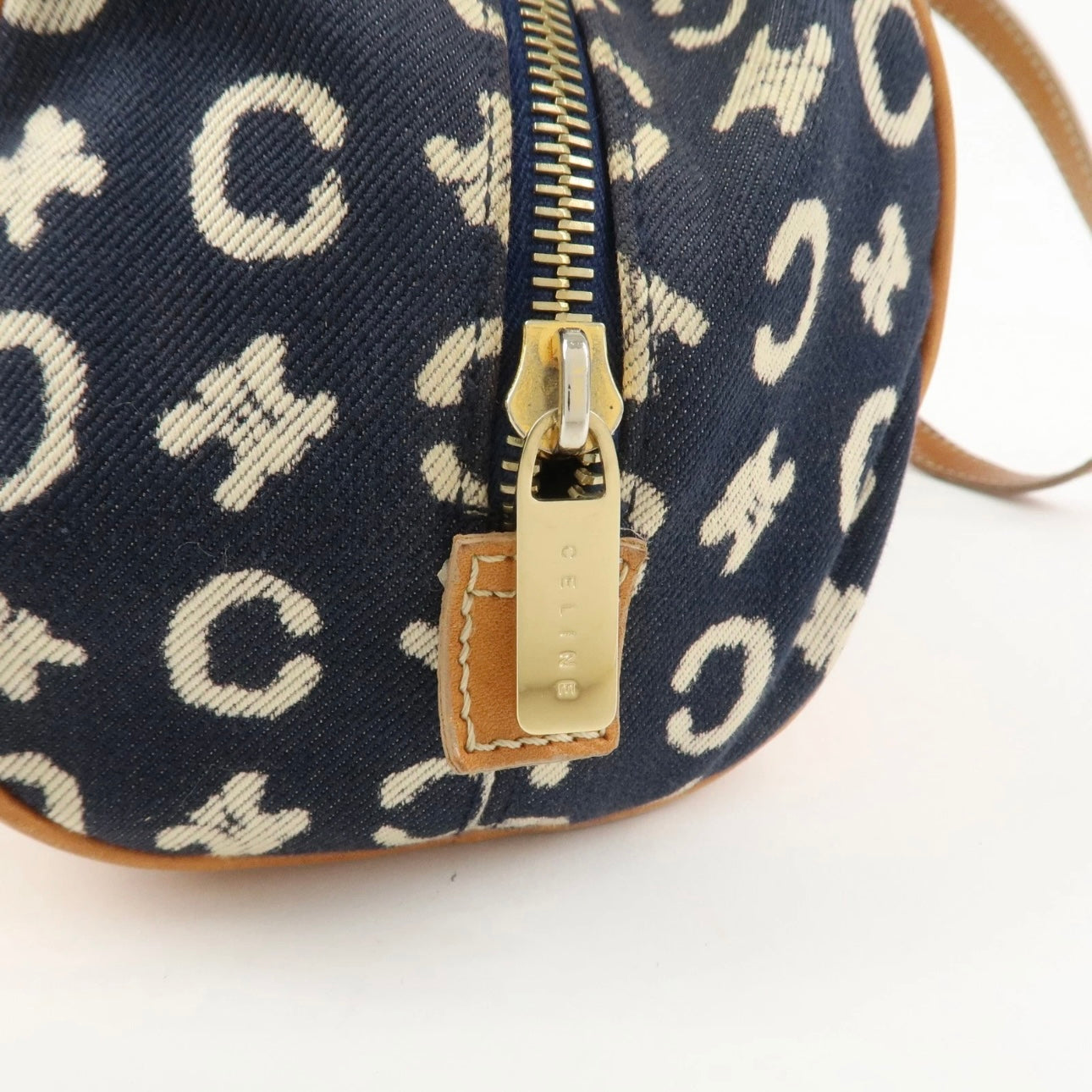 CELINE C Macadam Canvas Leather Shoulder Bag Navy
