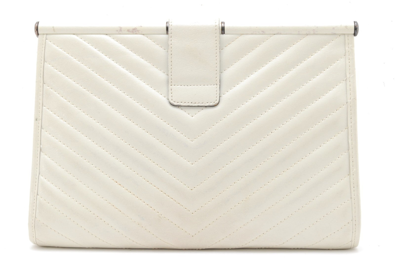 Saint Laurent Yves Saint Laurent Chevron Quilted Clutch Bag - White, Leather