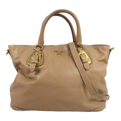 Prada GHW 2 Way Shoulder Bag - Beige, Calfskin Leather