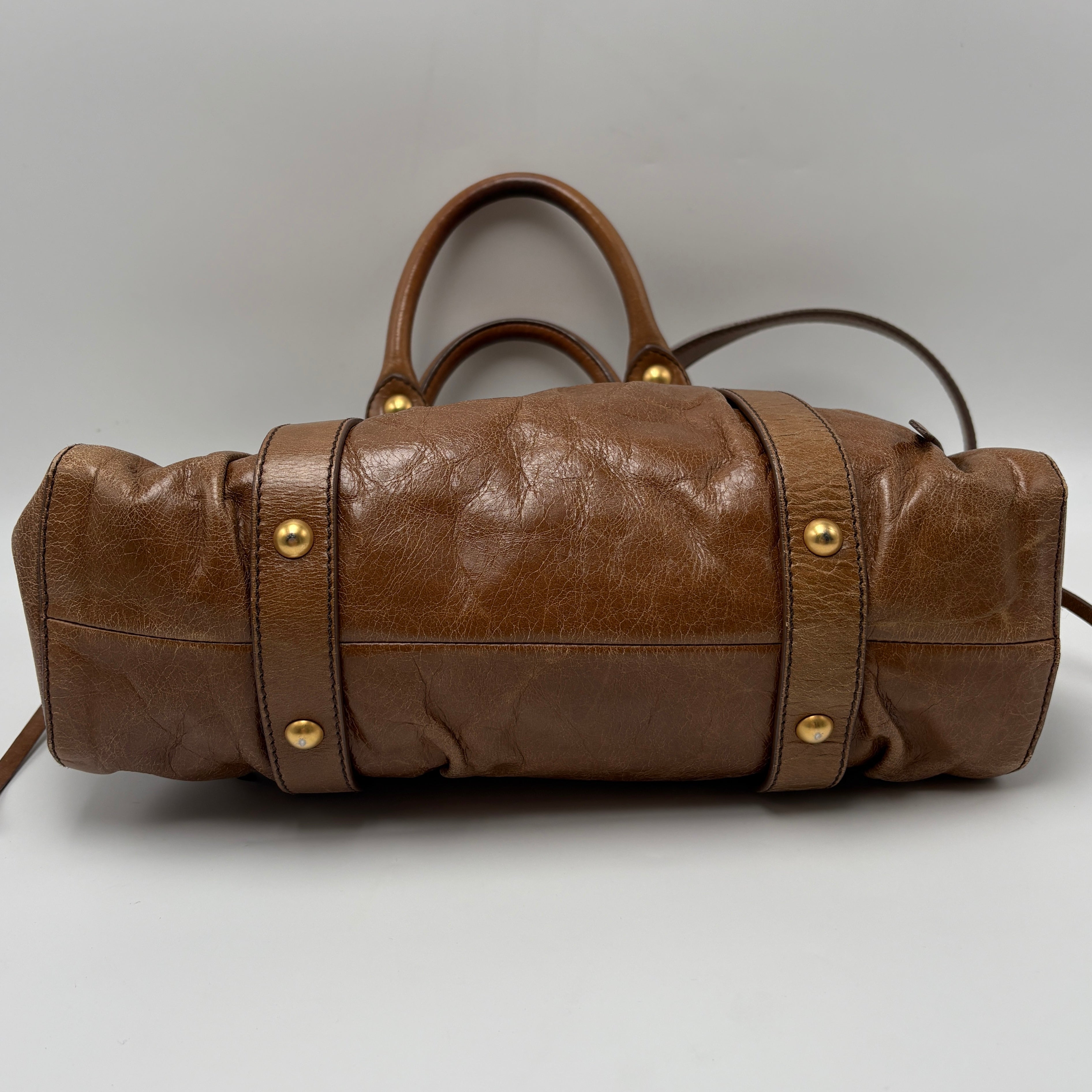 Miu Miu Matelassé Brown Leather Shoulder Bag Tote