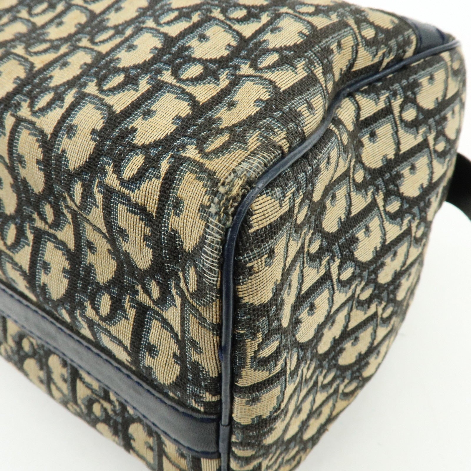 Christian Dior Trotter Boston Hand Bag - Beige Navy, Leather