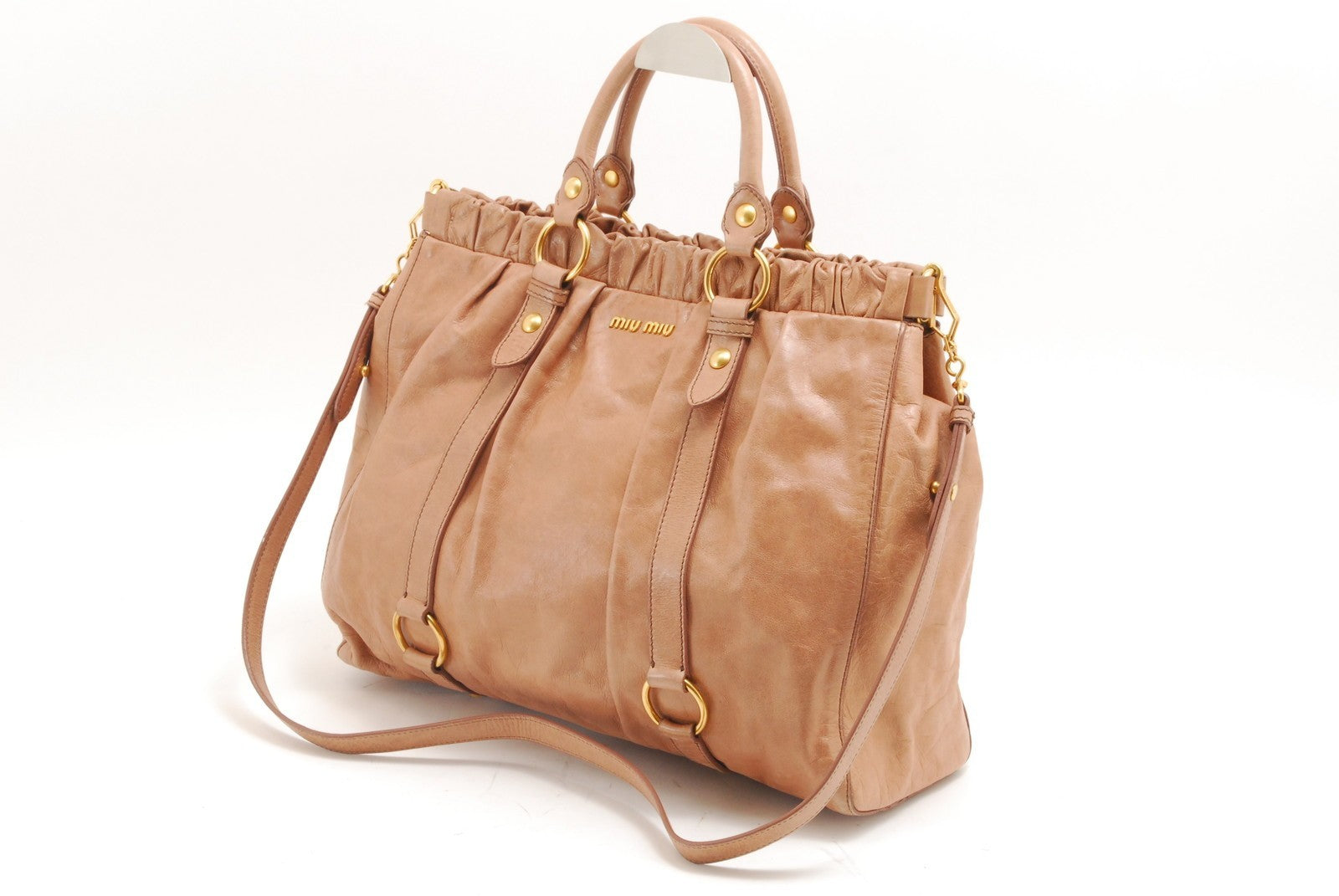 Miu Miu Vitello Lux 2Way Shoulder Tote Bag - Pink Beige, Leather