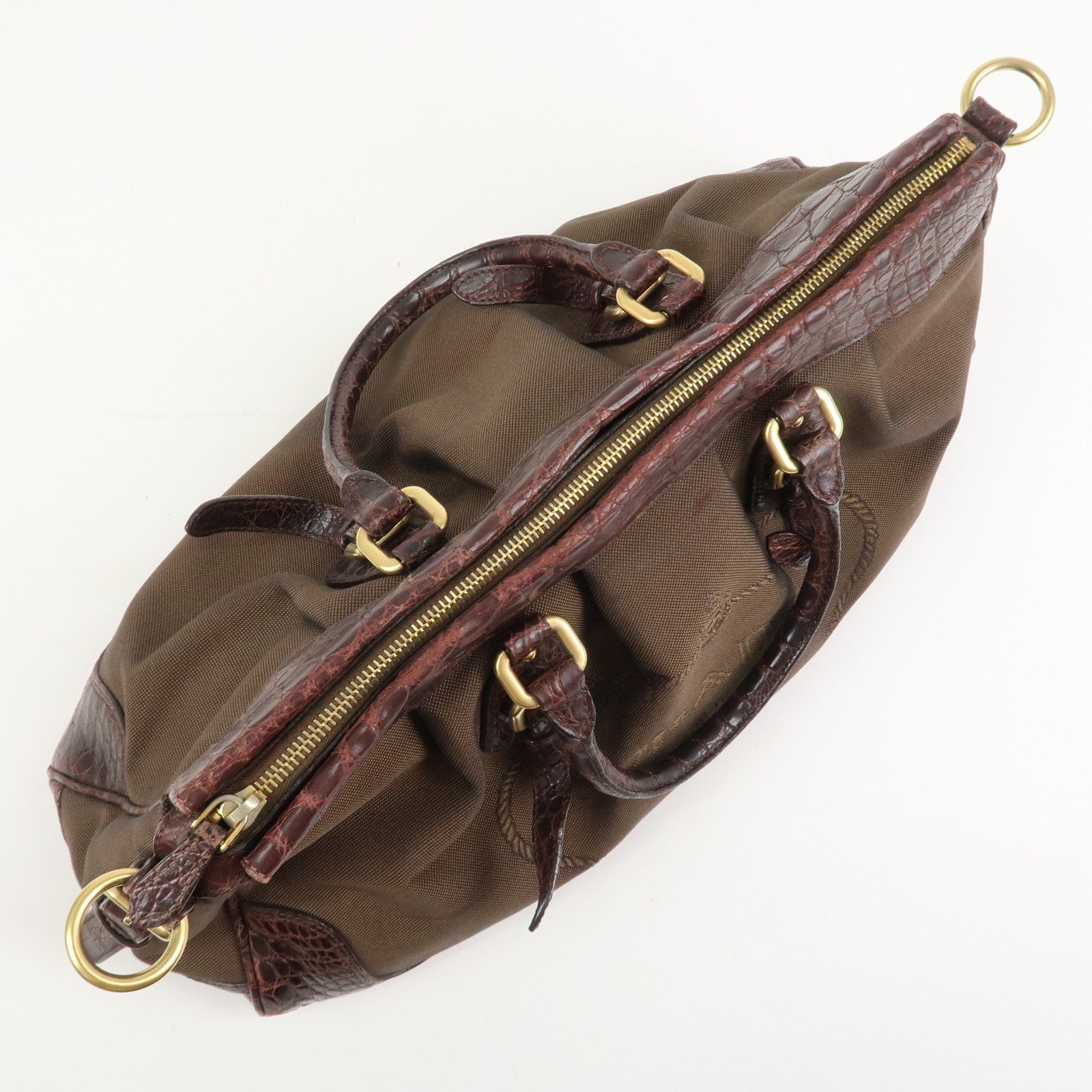 Prada 2Way Shoulder Bag - Brown, Canvas and Embossed Leather