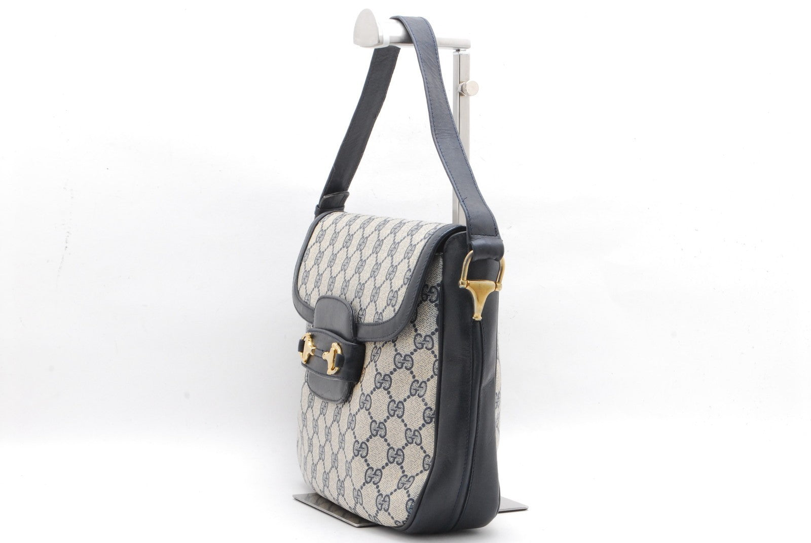 Gucci GG Supreme Horsebit Shoulder Bag - Navy, PVC Leather