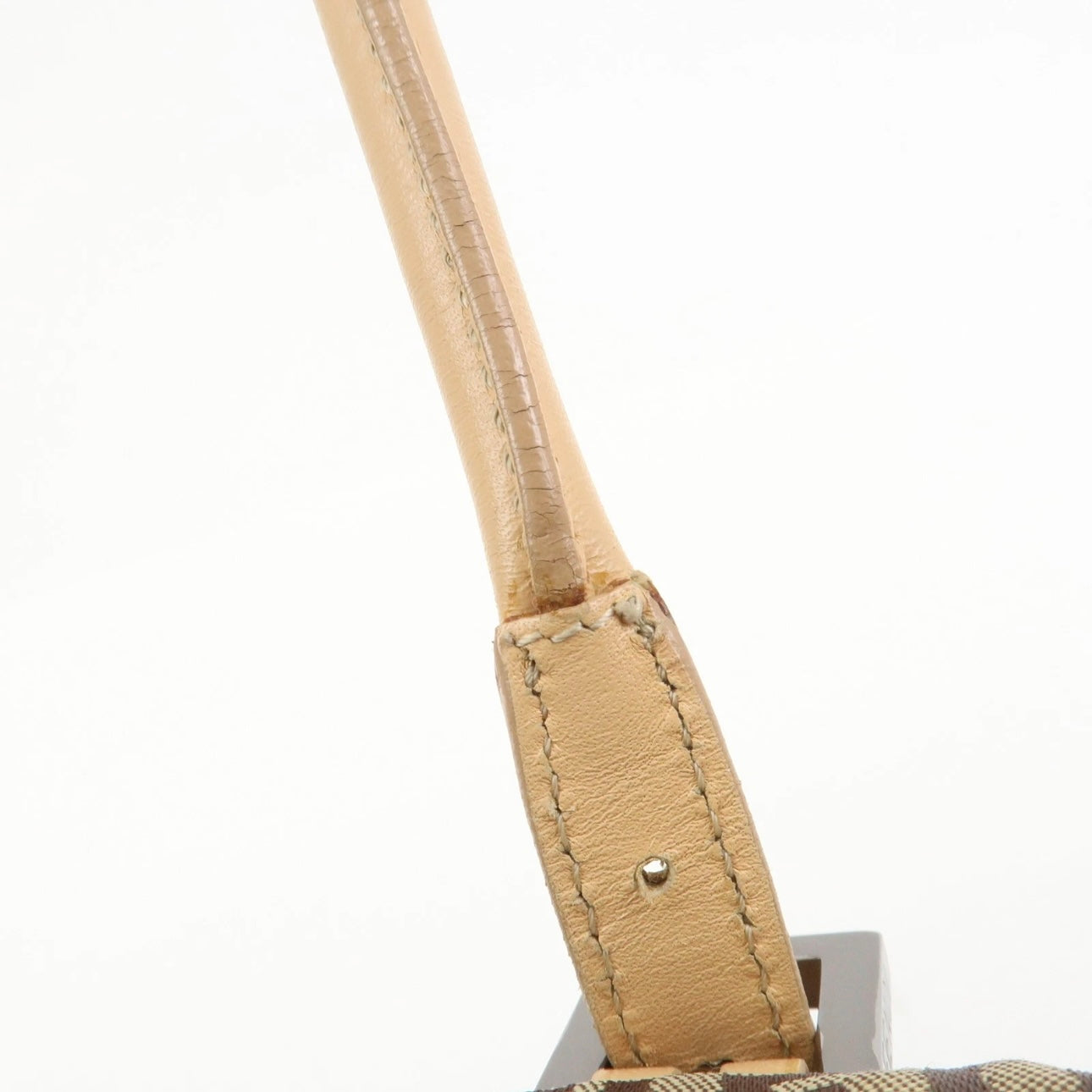 FENDI Zucchino Canvas Leather Shoulder Bag Beige