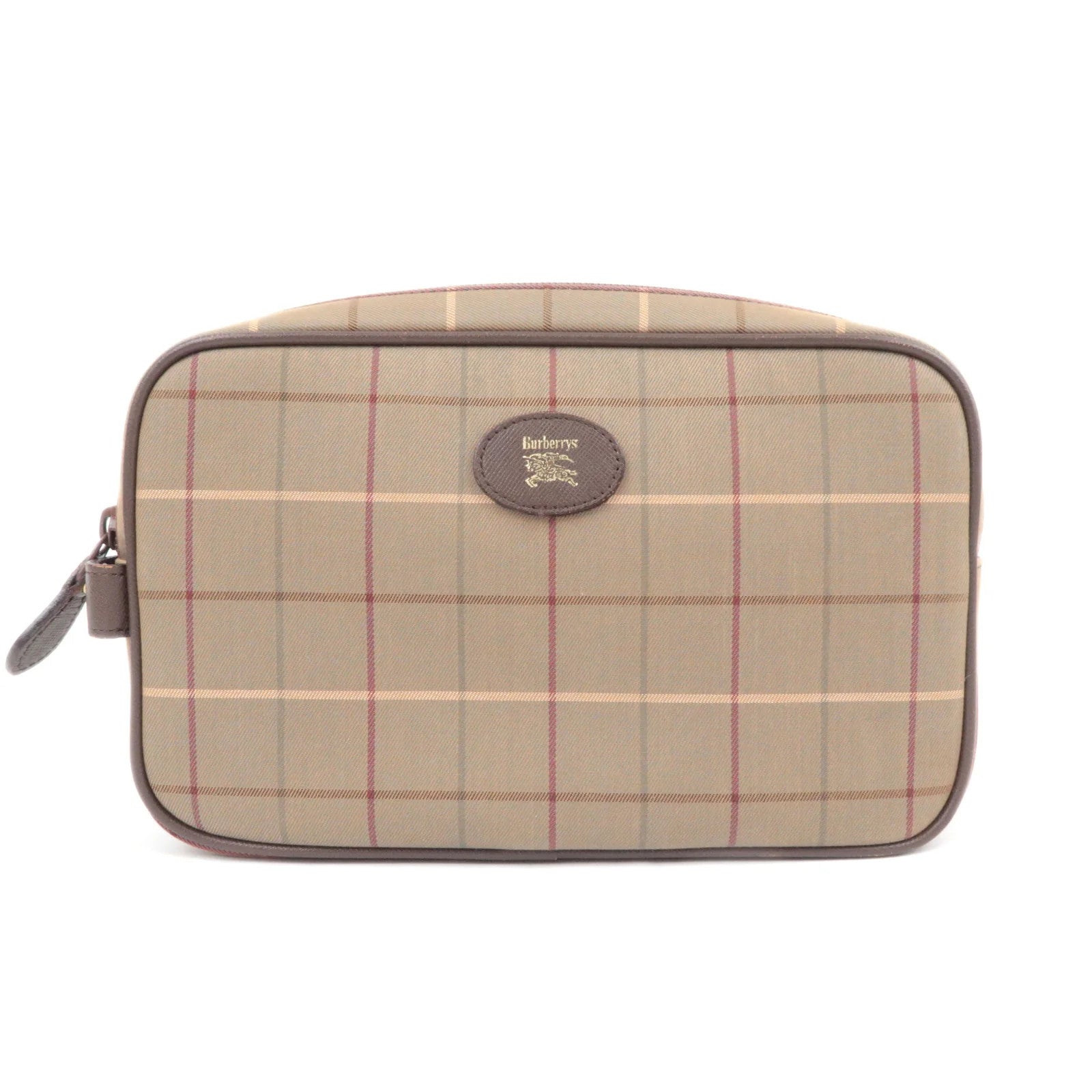 Burberry BURBERRY burberrys Plaid Canvas Leather Clutch Bag - Khaki, Brown, Canvas, Leather