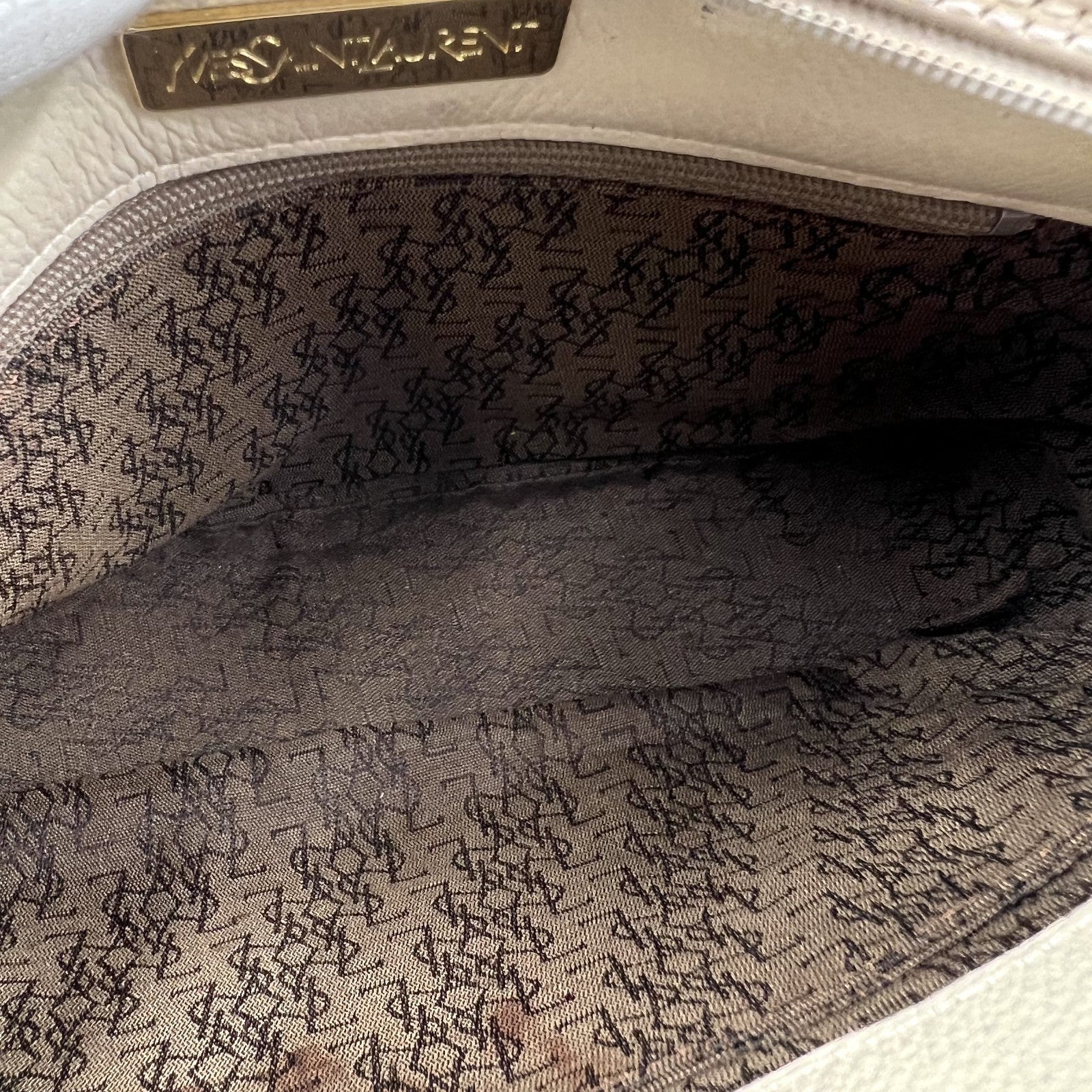 Saint Laurent Yves Shoulder Tote Stitch Bag - Ivory, Leather