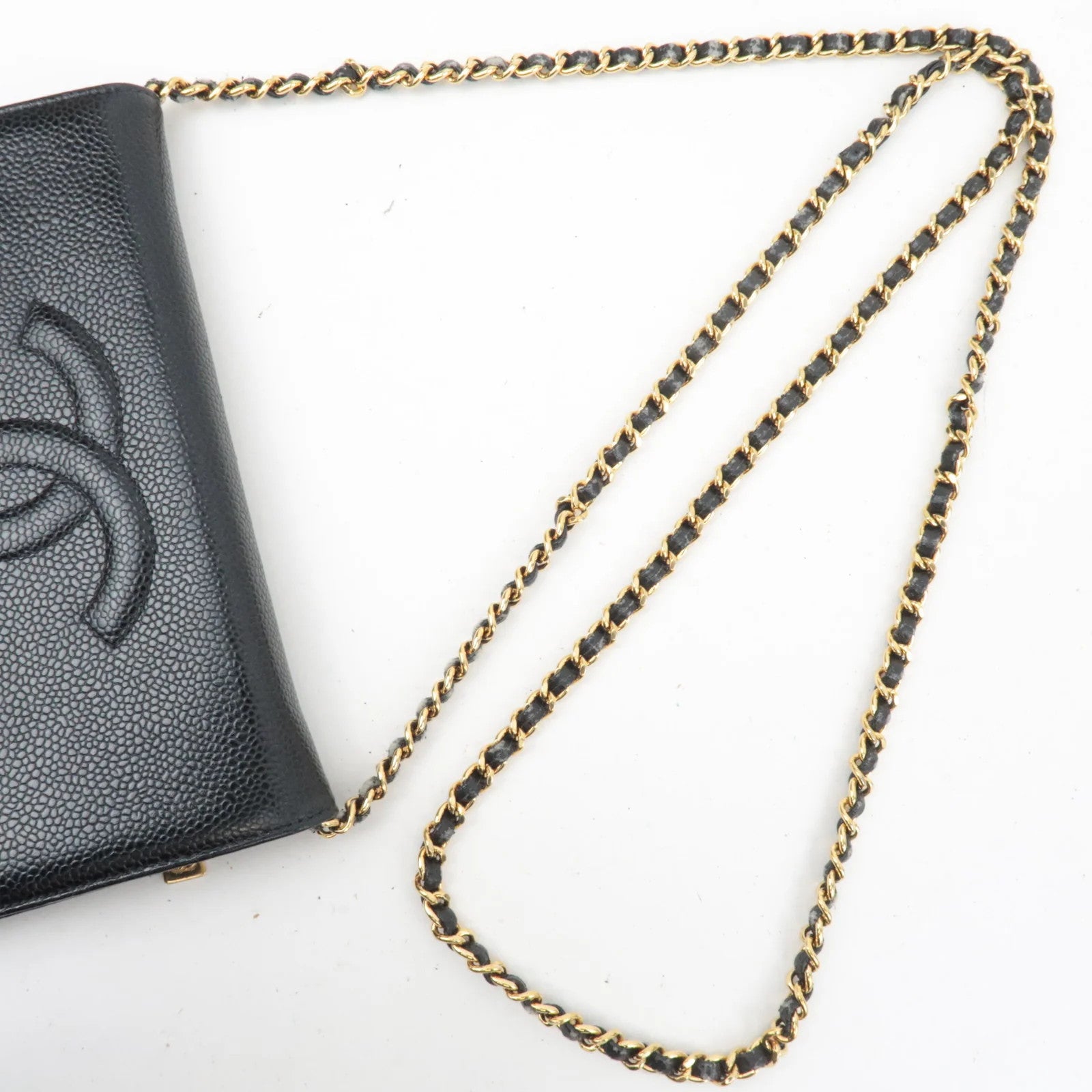 CHANEL Caviarskin Chain Wallet WOC Shoulder Bag - Black, Caviarskin