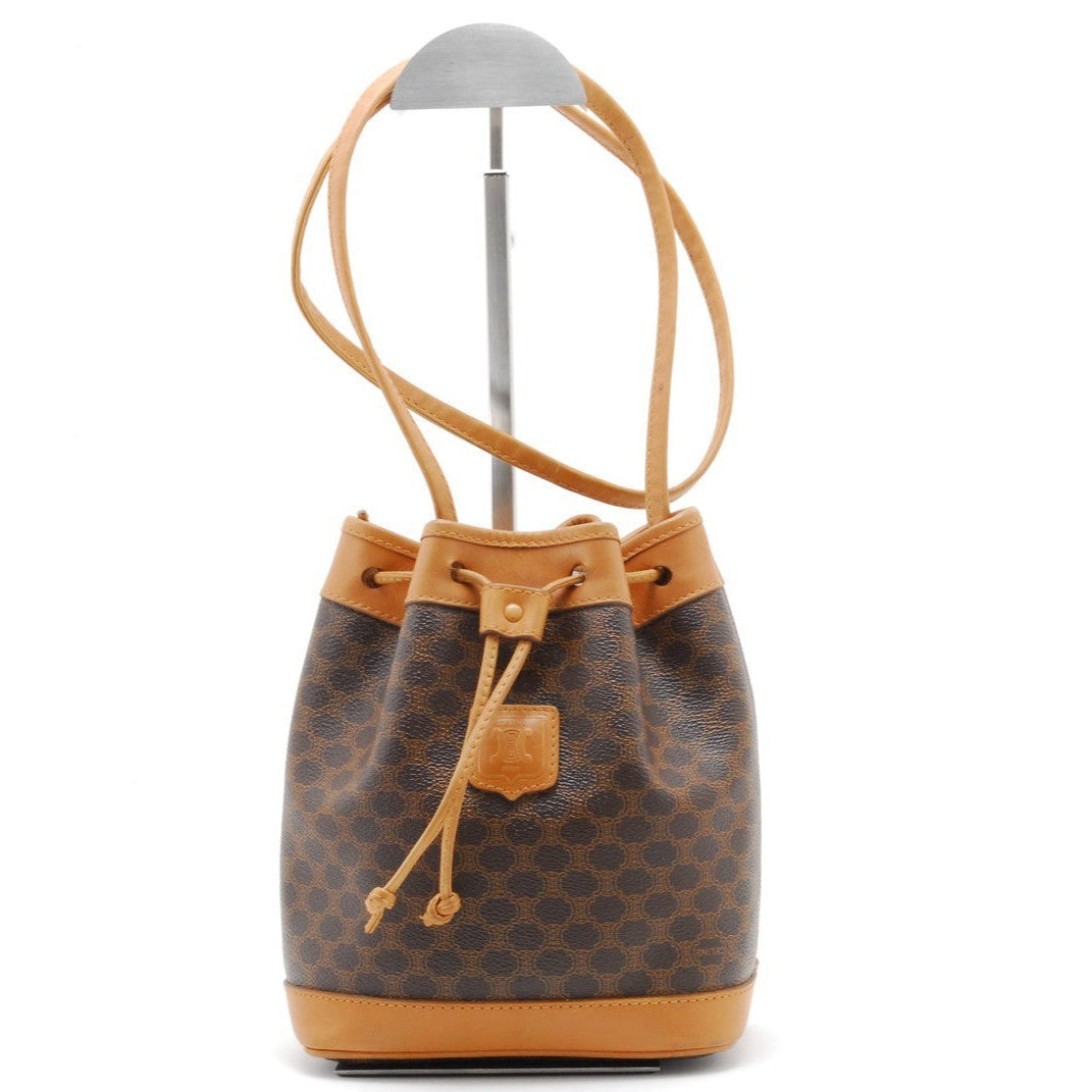 Celine Macadam Drawstring Bucket Bag - Brown, Leather