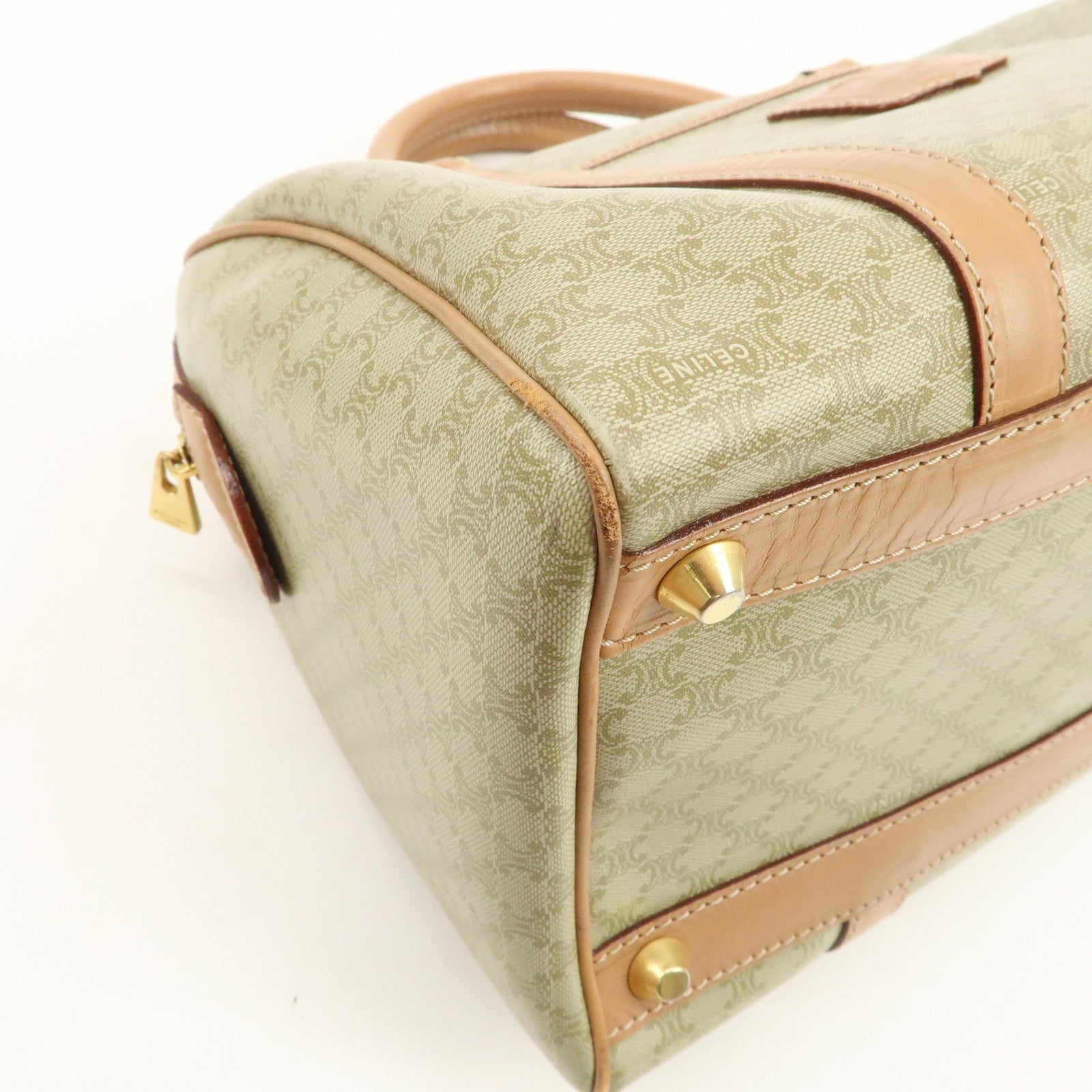 Celine Macadam Logo Boston Hand Bag - Beige, PVC