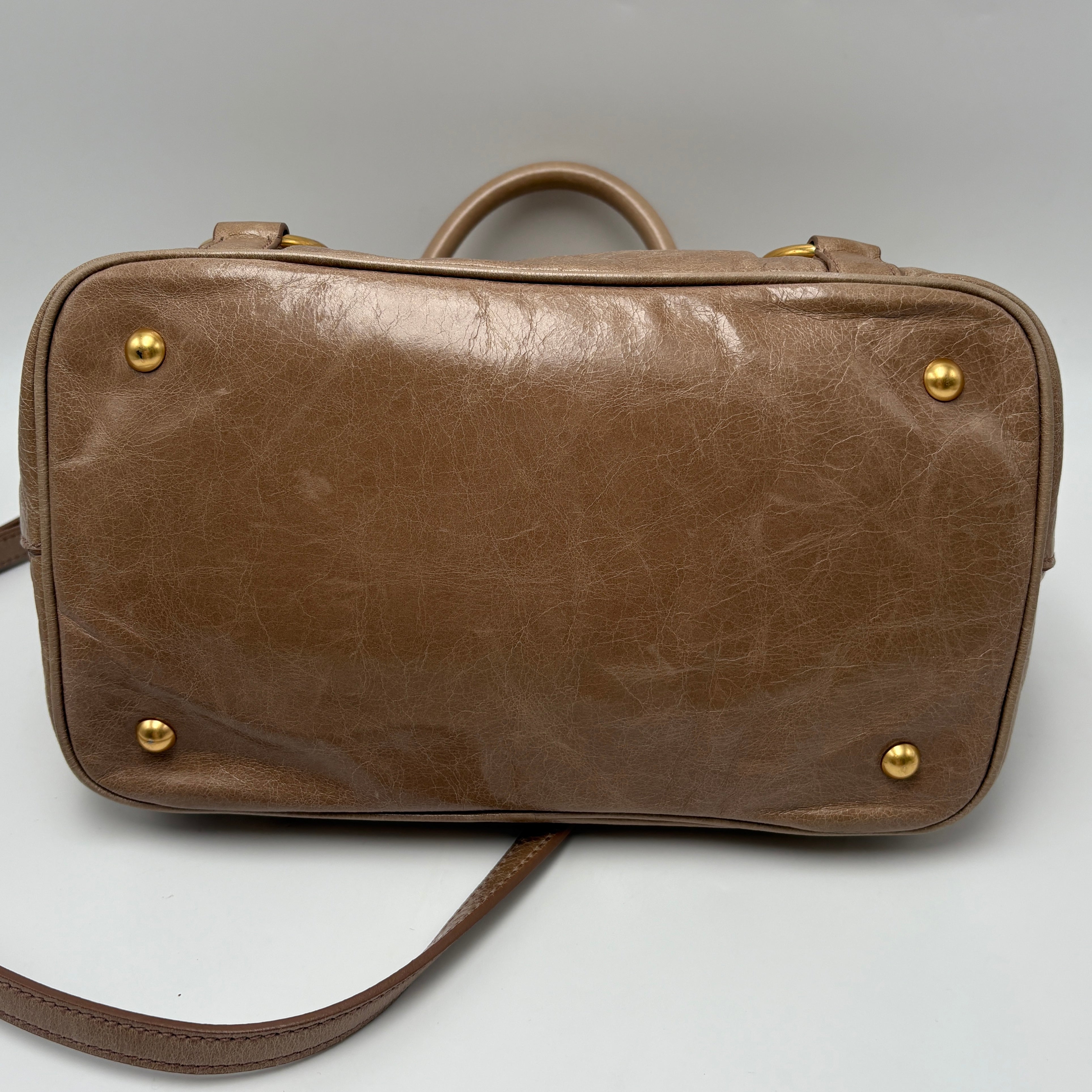 Miu Miu Leather Brown Gathered Handle Shoulder Bag