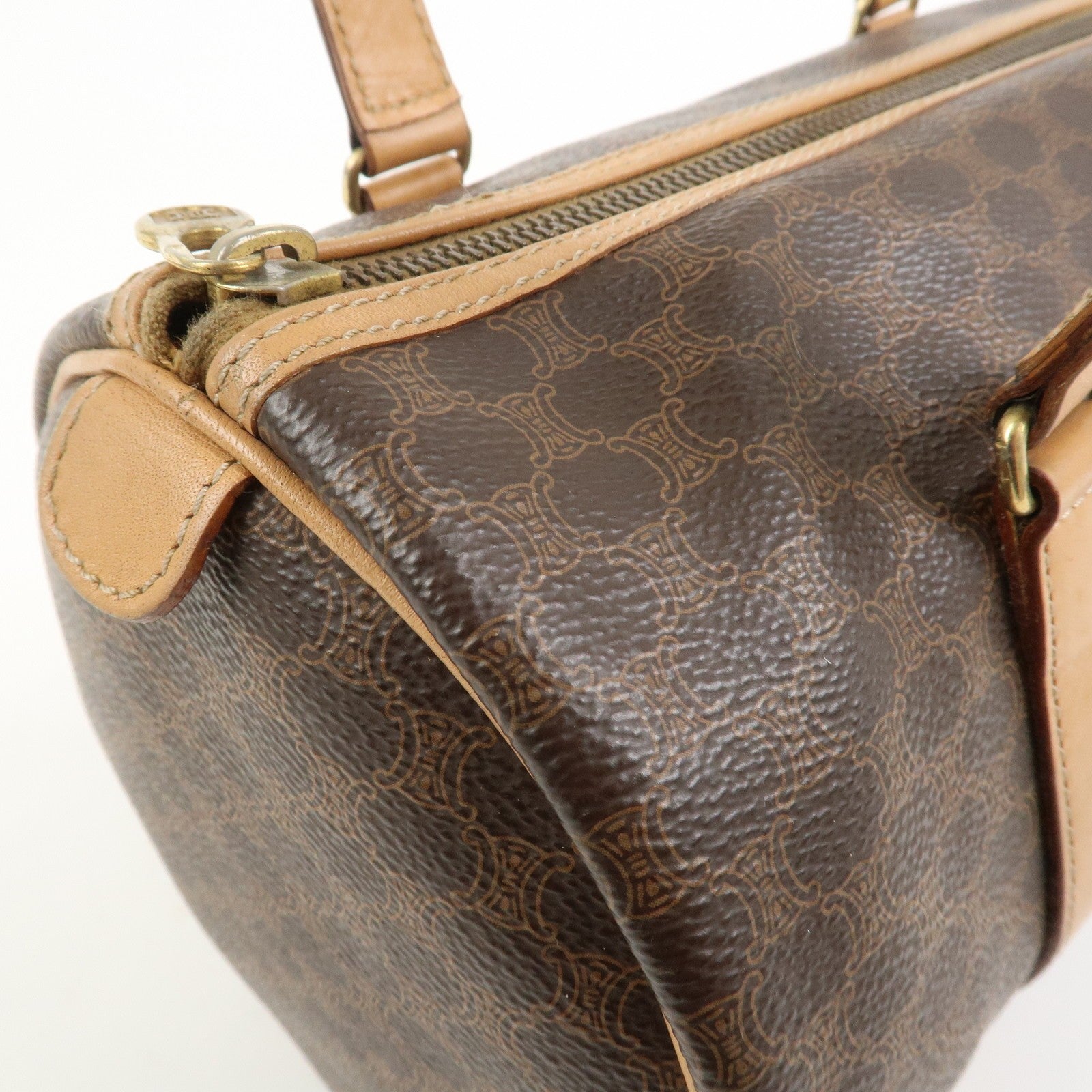 Celine Macadam Canvas Leather Boston Bag - Brown, PVC Coating Canvas, Leather