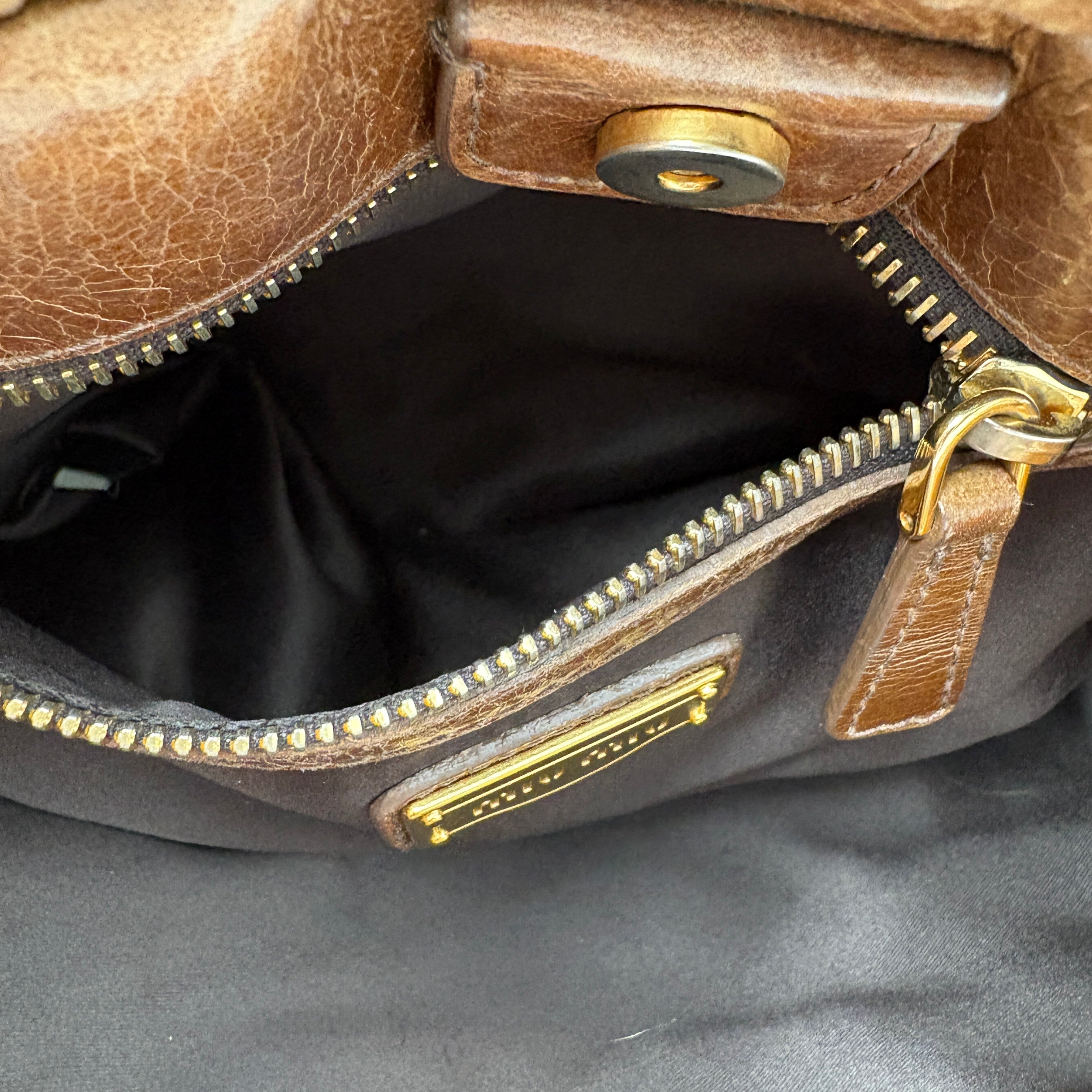 Miu Miu Matelassé Brown Leather Shoulder Bag Tote