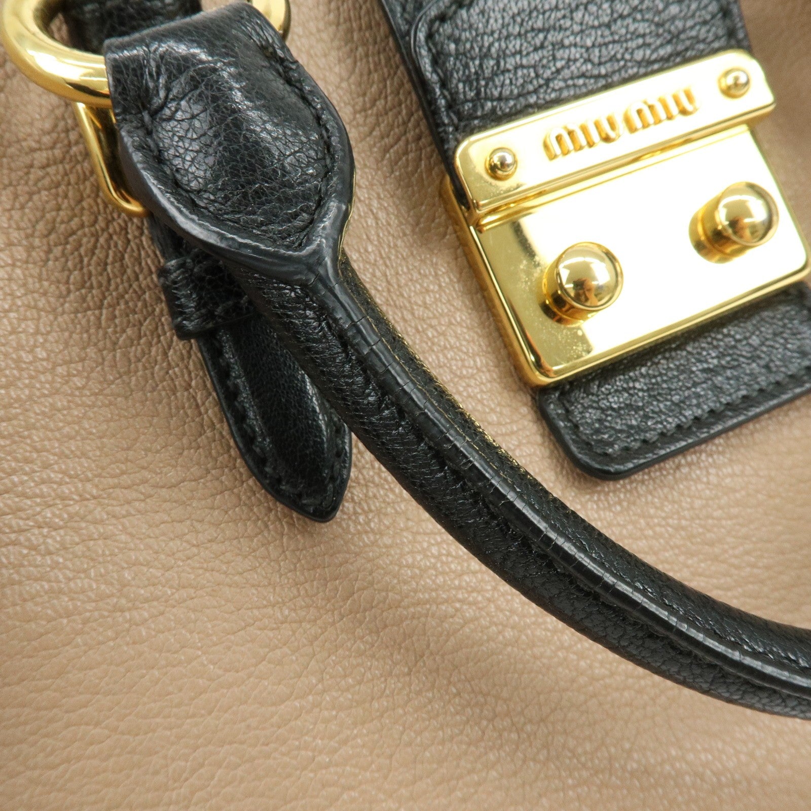 Miu Miu Hand Bag - Beige Black, Madras Leather